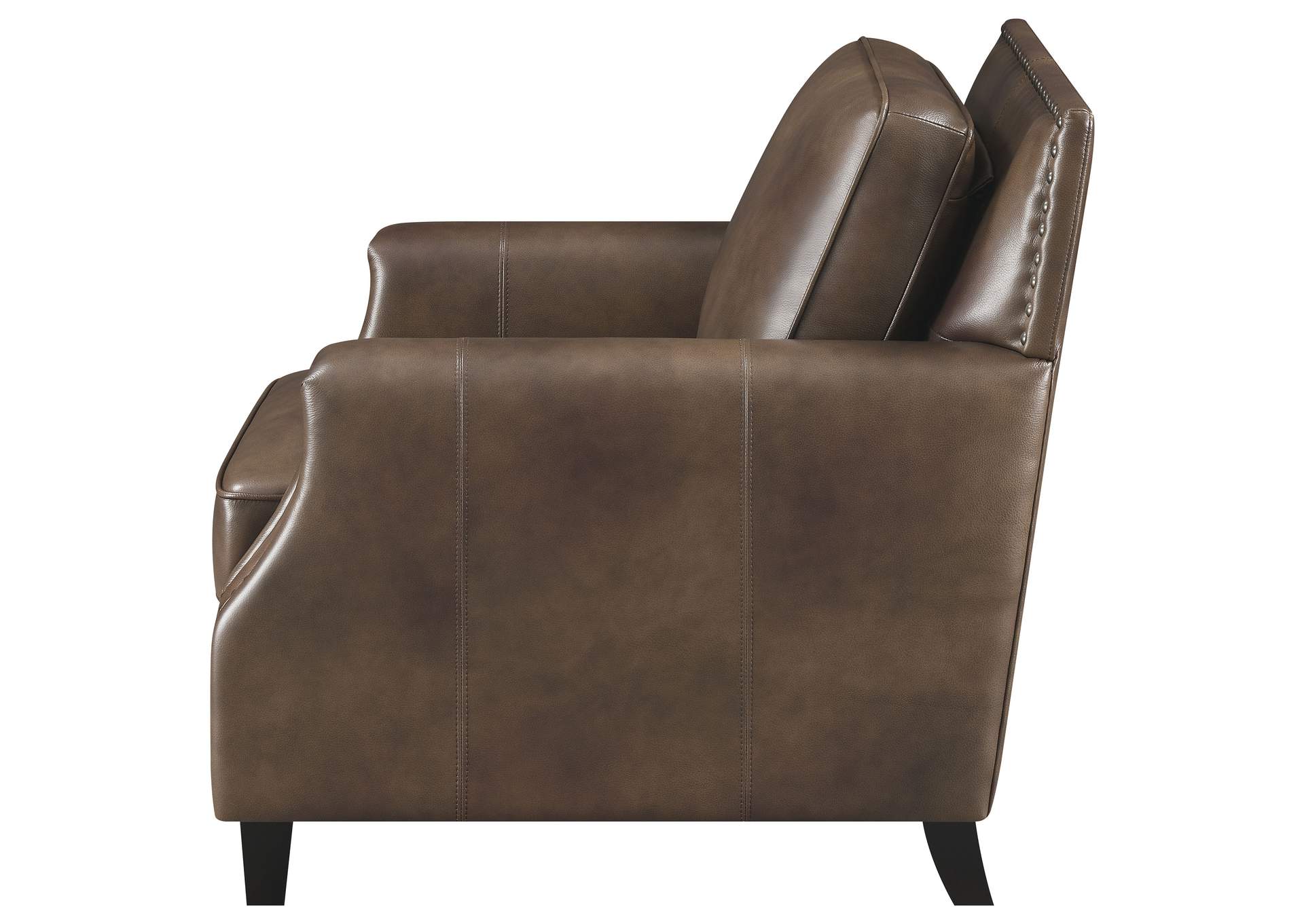 Leaton Upholstered Recessed Arm Chair Brown Sugar,Coaster Furniture