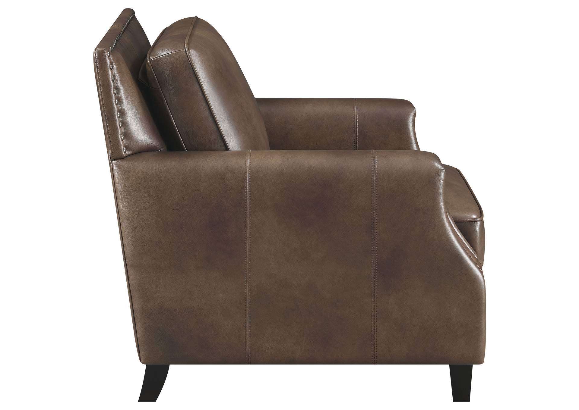 Leaton Upholstered Recessed Arm Chair Brown Sugar,Coaster Furniture