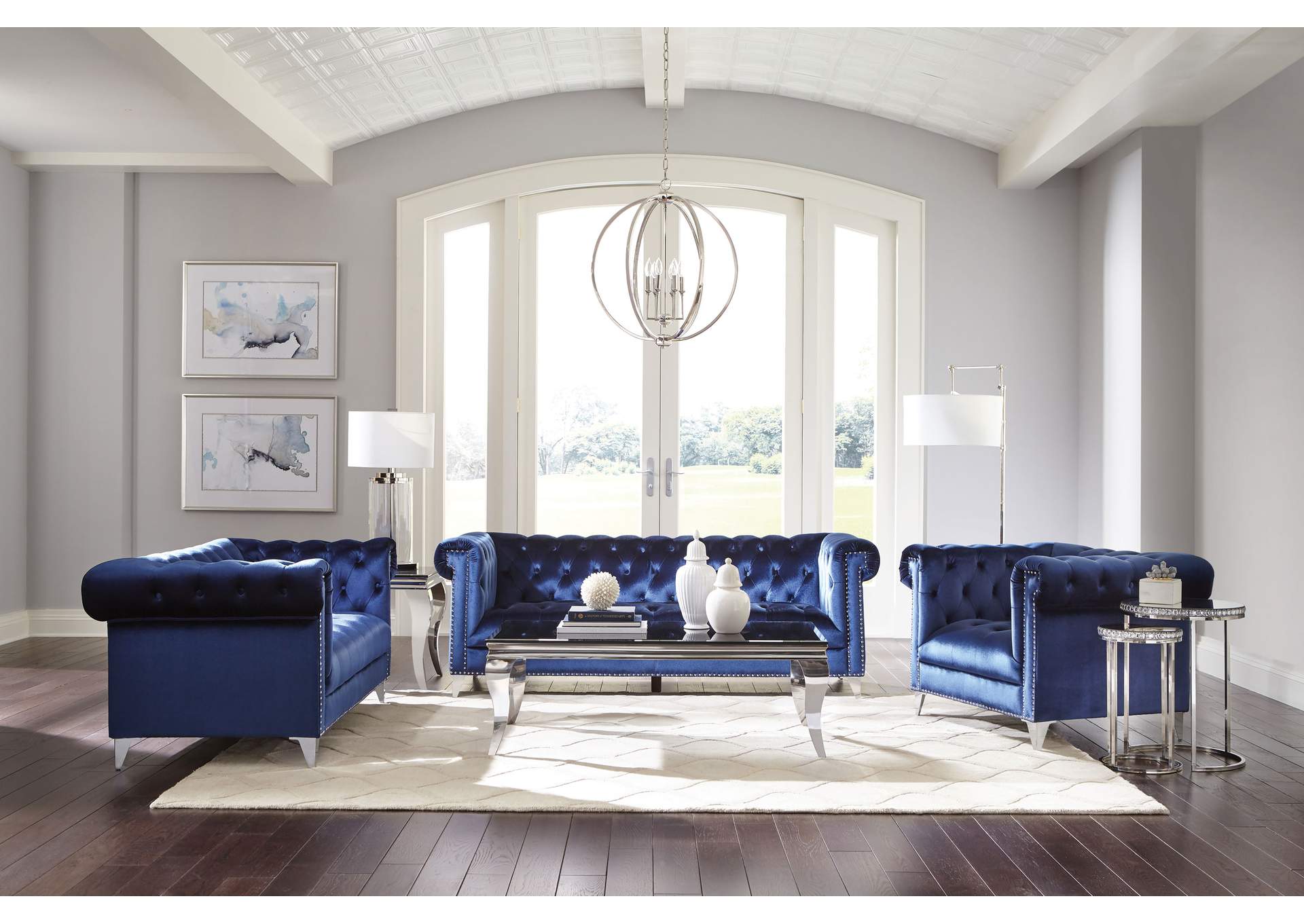 Bleker 3-piece Tuxedo Arm Living Room Set Blue