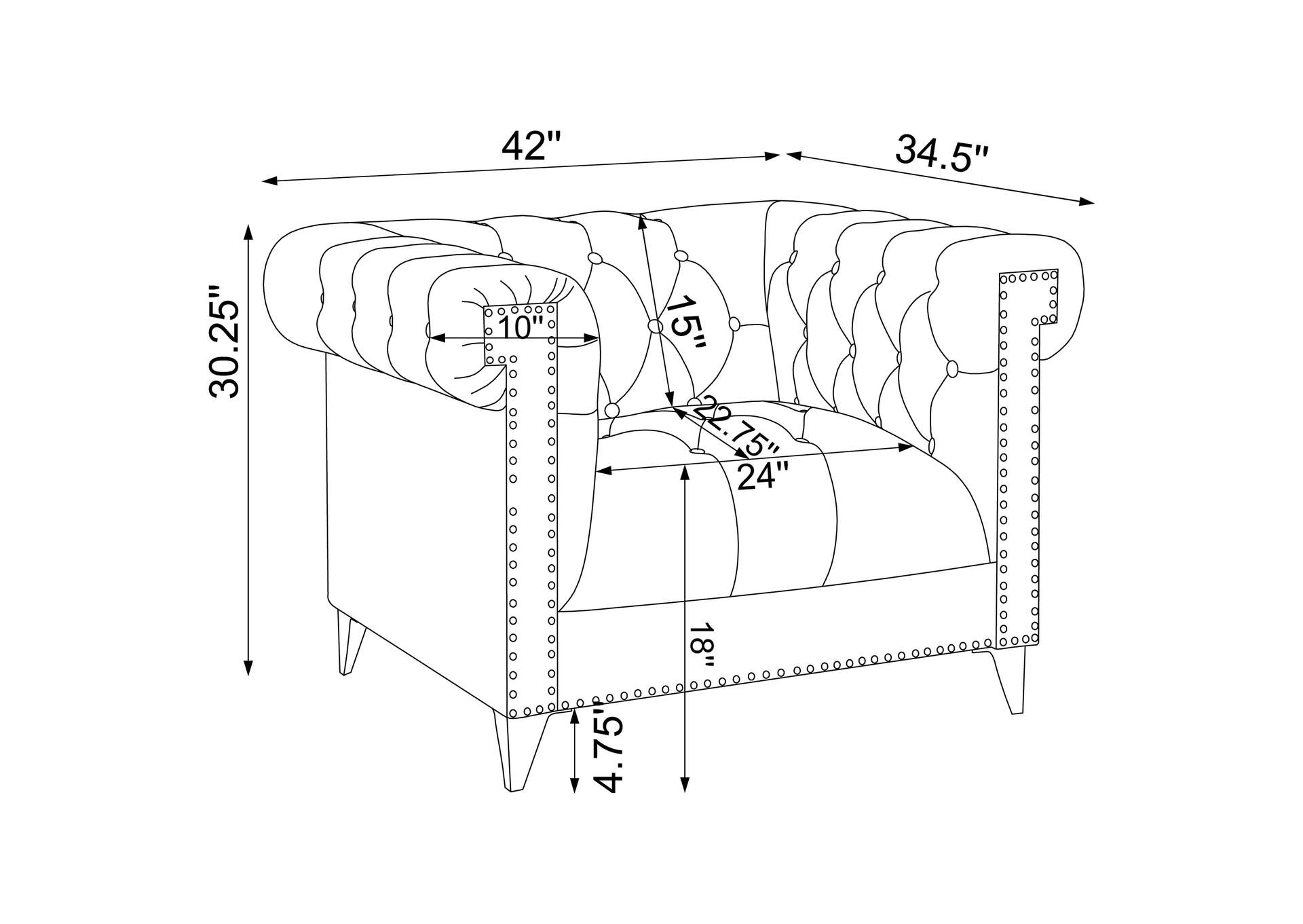 Bleker Tufted Tuxedo Arm Chair Blue,Coaster Furniture