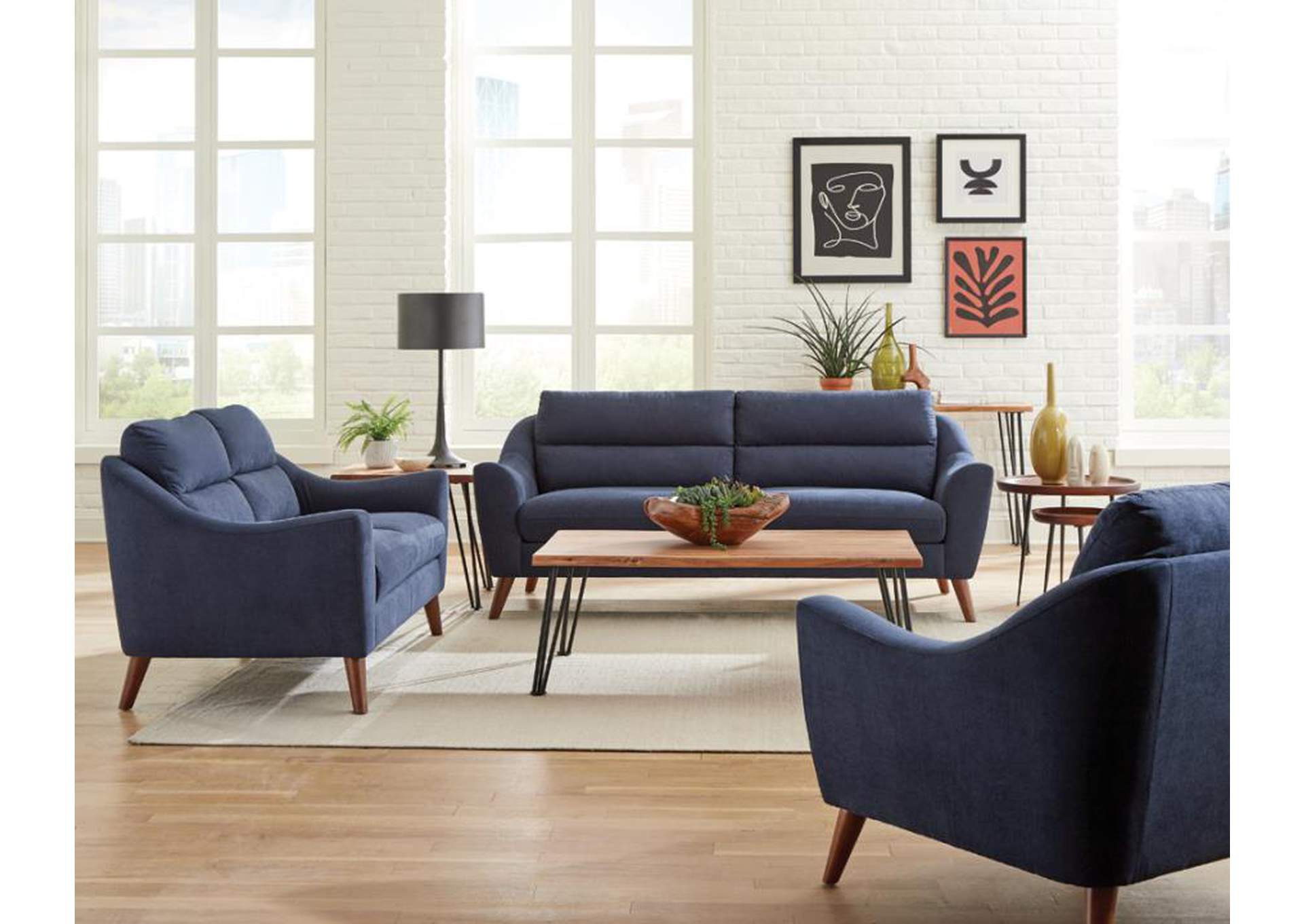 Gano 2-Piece Sloped Arm Living Room Set Navy Blue,Coaster Furniture