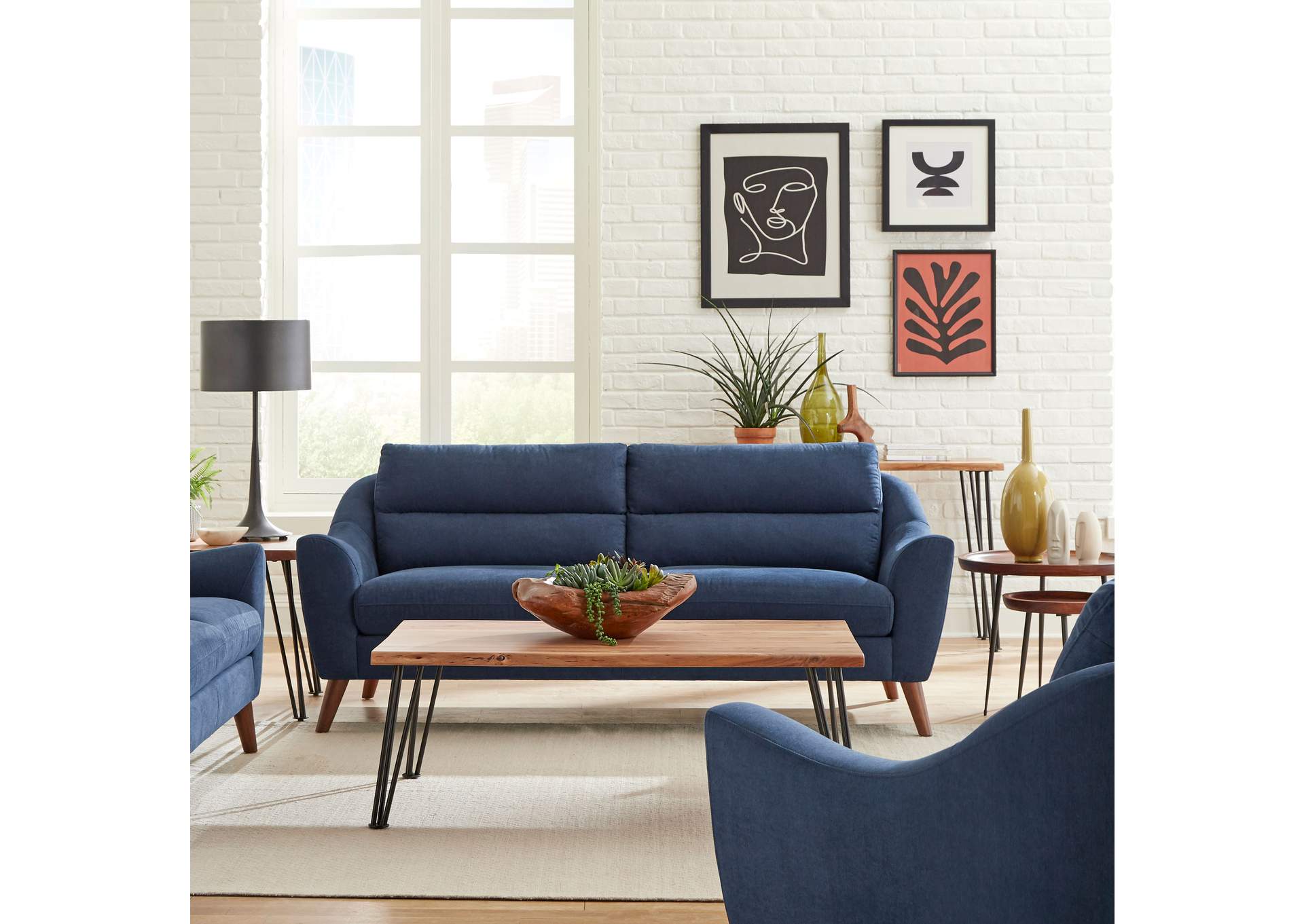 Gano Sloped Arm Upholstered Sofa Navy Blue,Coaster Furniture