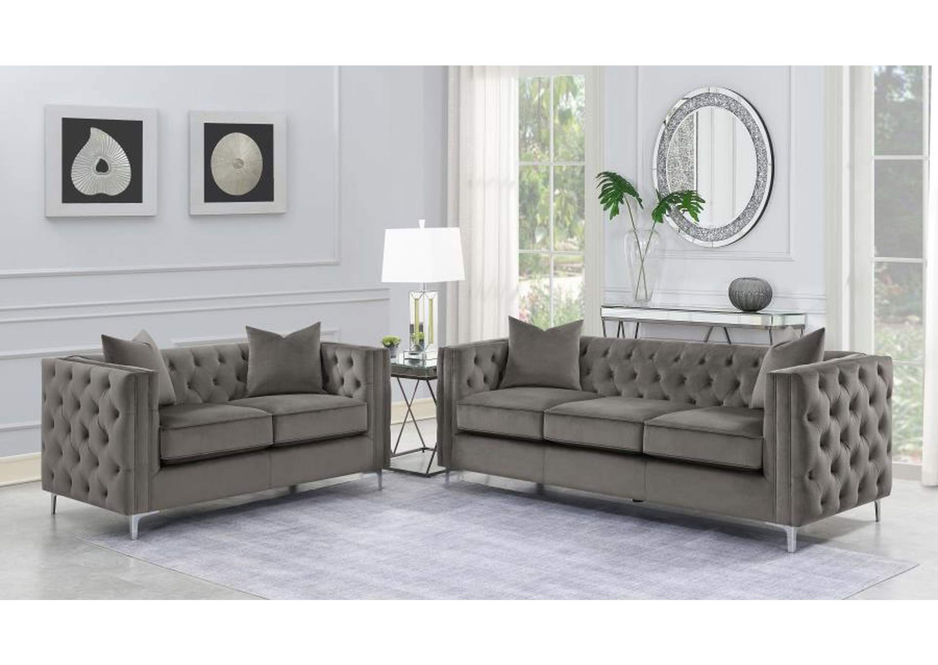 Phoebe 2 - piece Tufted Tuxedo Arms Living Room Set Urban Bronze,Coaster Furniture