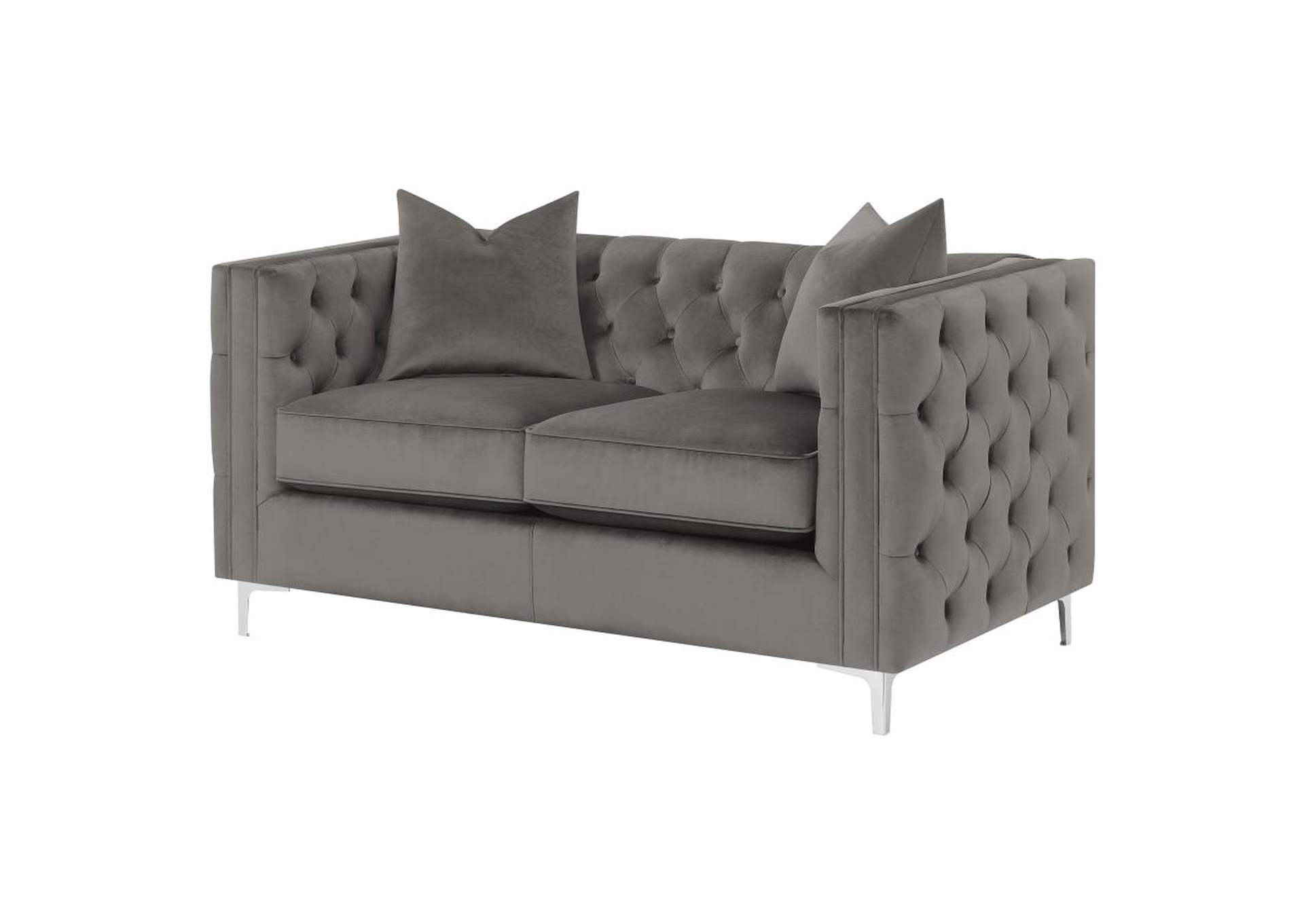 Phoebe Tufted Tuxedo Arms Loveseat Urban Bronze,Coaster Furniture