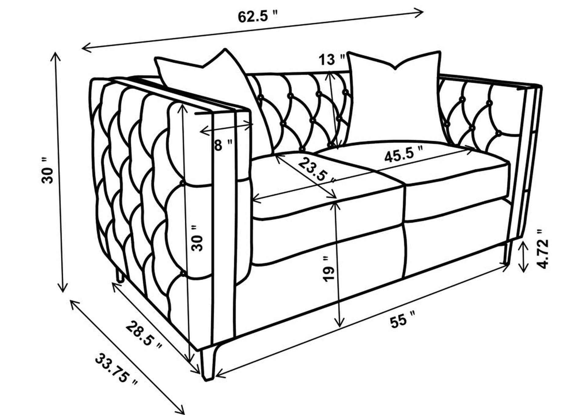 Phoebe Tufted Tuxedo Arms Loveseat Urban Bronze,Coaster Furniture