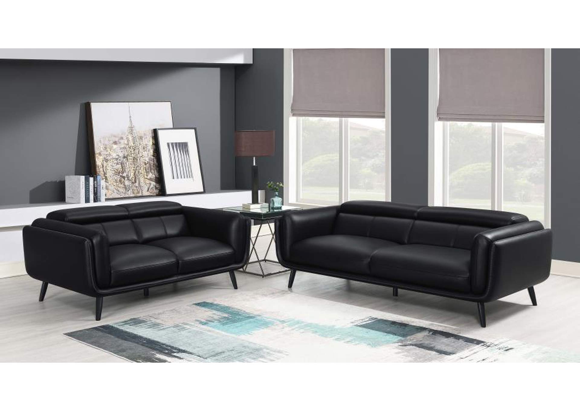 Shania 2 - piece Track Arms Living Room Set Black,Coaster Furniture