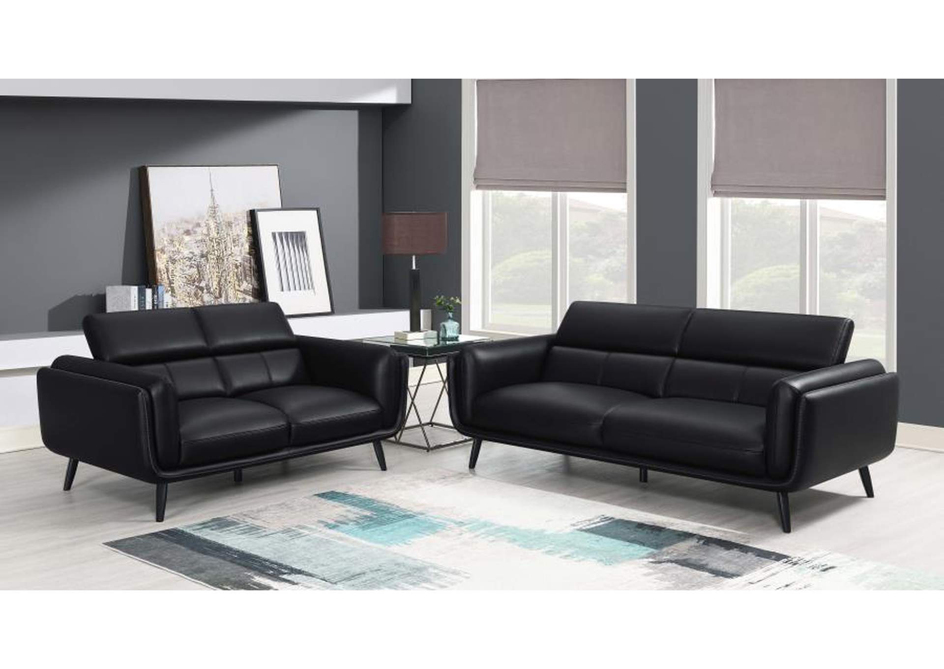 Shania 2 - piece Track Arms Living Room Set Black,Coaster Furniture