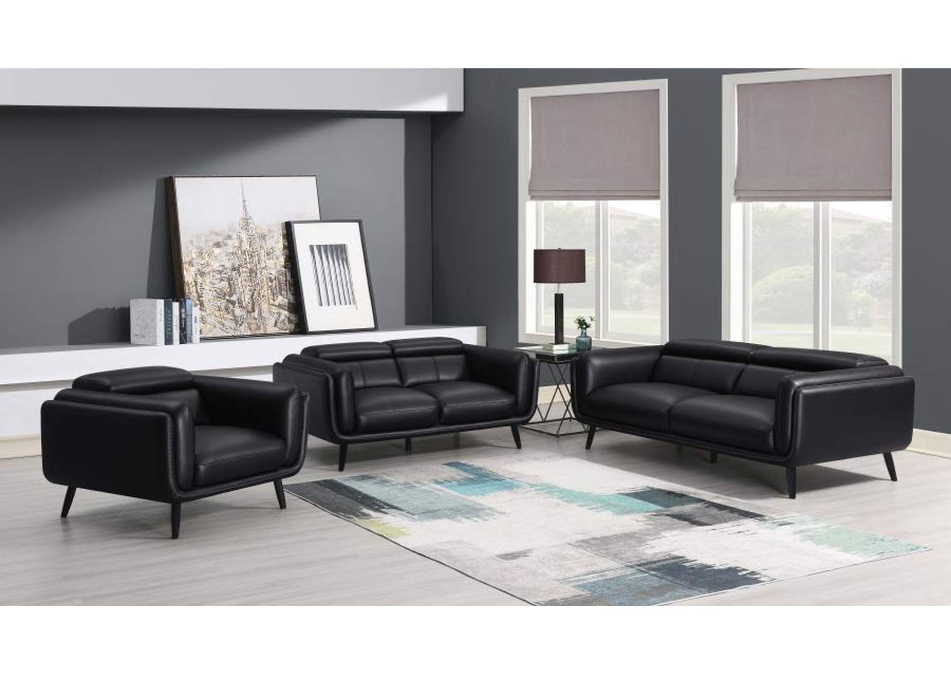 Shania 3 - piece Track Arms Living Room Set Black,Coaster Furniture