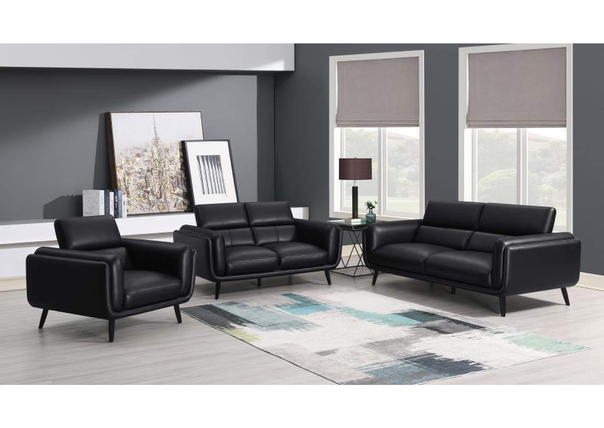 Shania 3 - piece Track Arms Living Room Set Black,Coaster Furniture