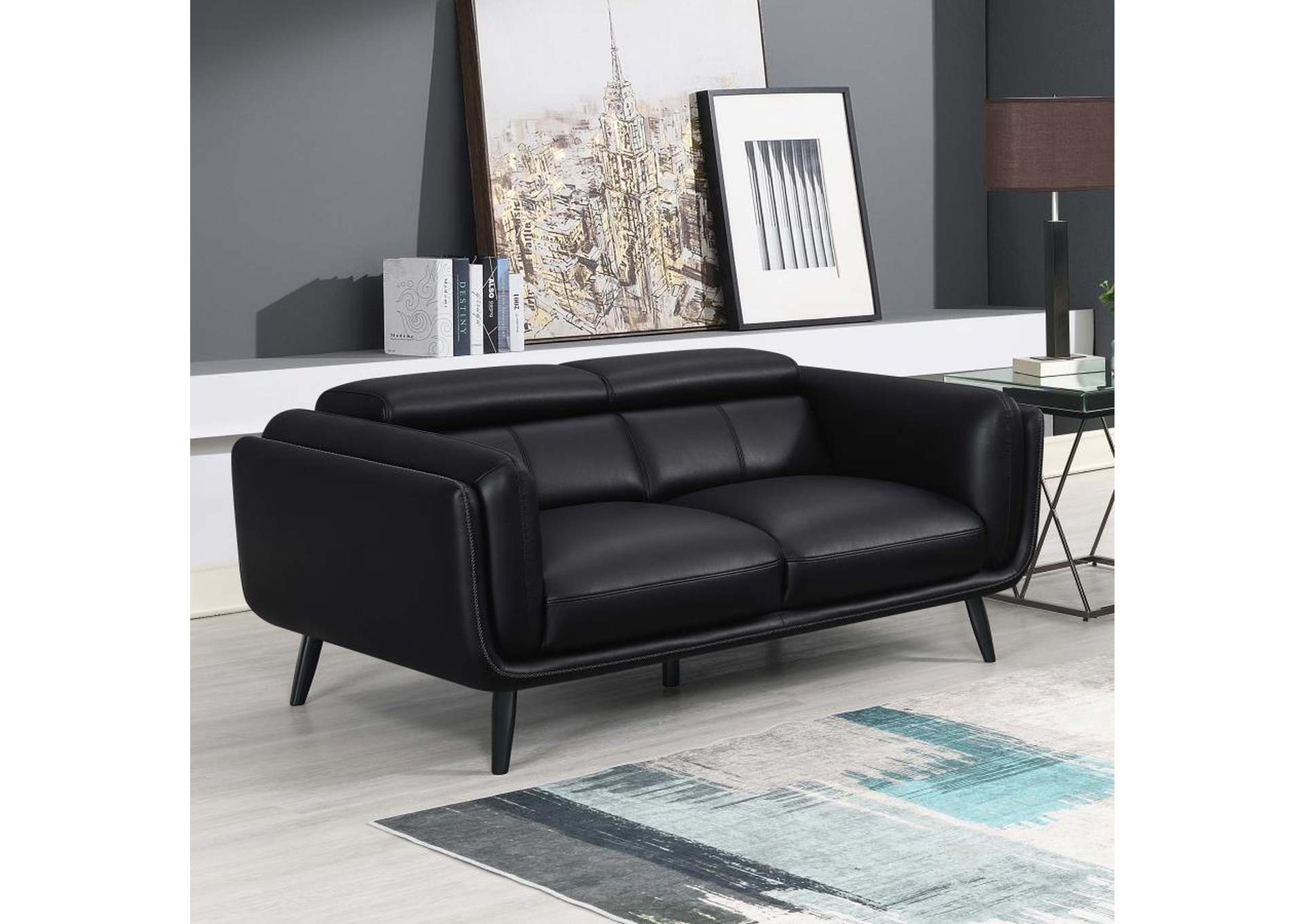 Shania Track Arms Loveseat with Tapered Legs Black,Coaster Furniture