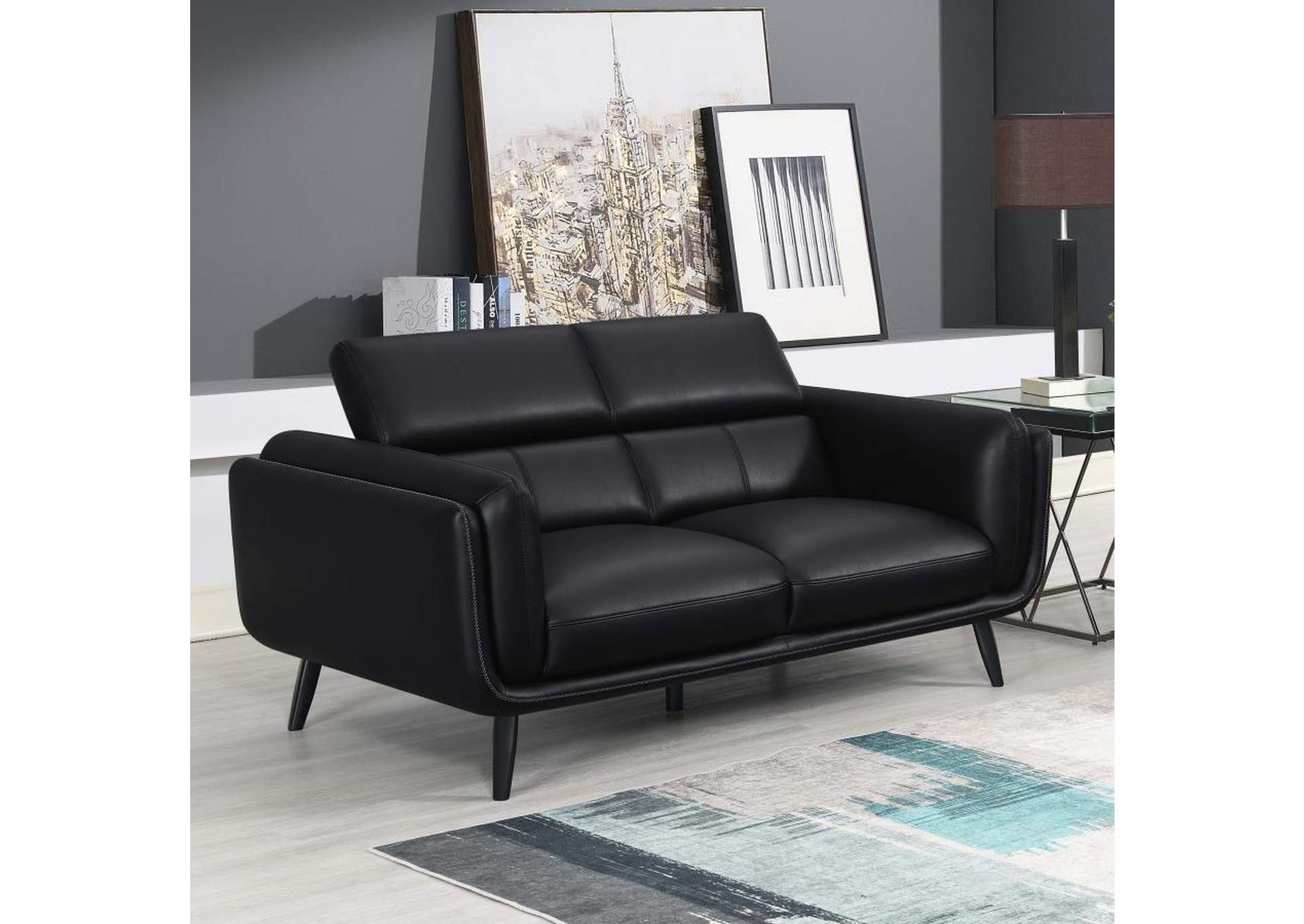 Shania Track Arms Loveseat with Tapered Legs Black,Coaster Furniture