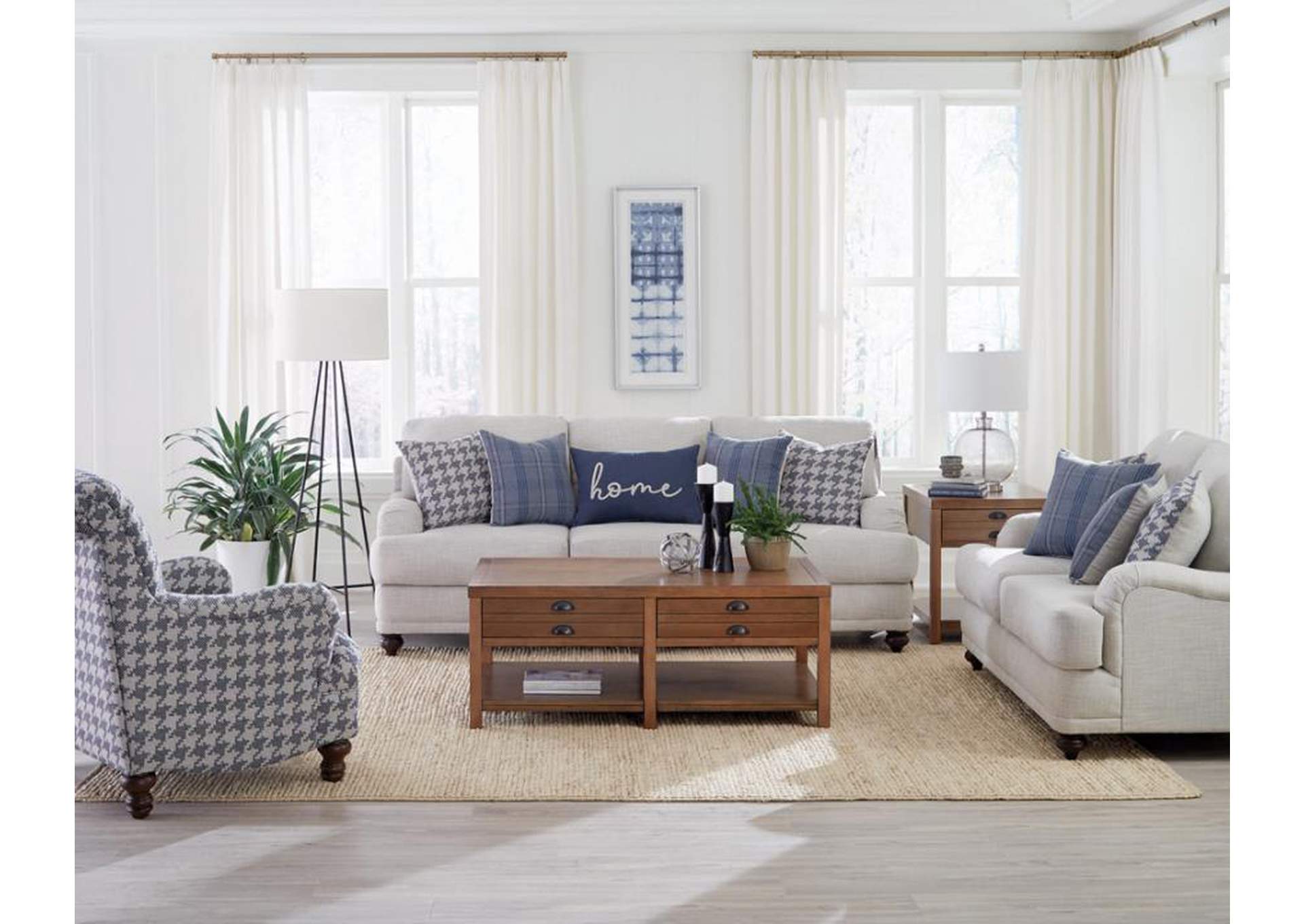 Glenn 3 - piece Recessed Arms Living Room Set Light Grey and Blue,Coaster Furniture