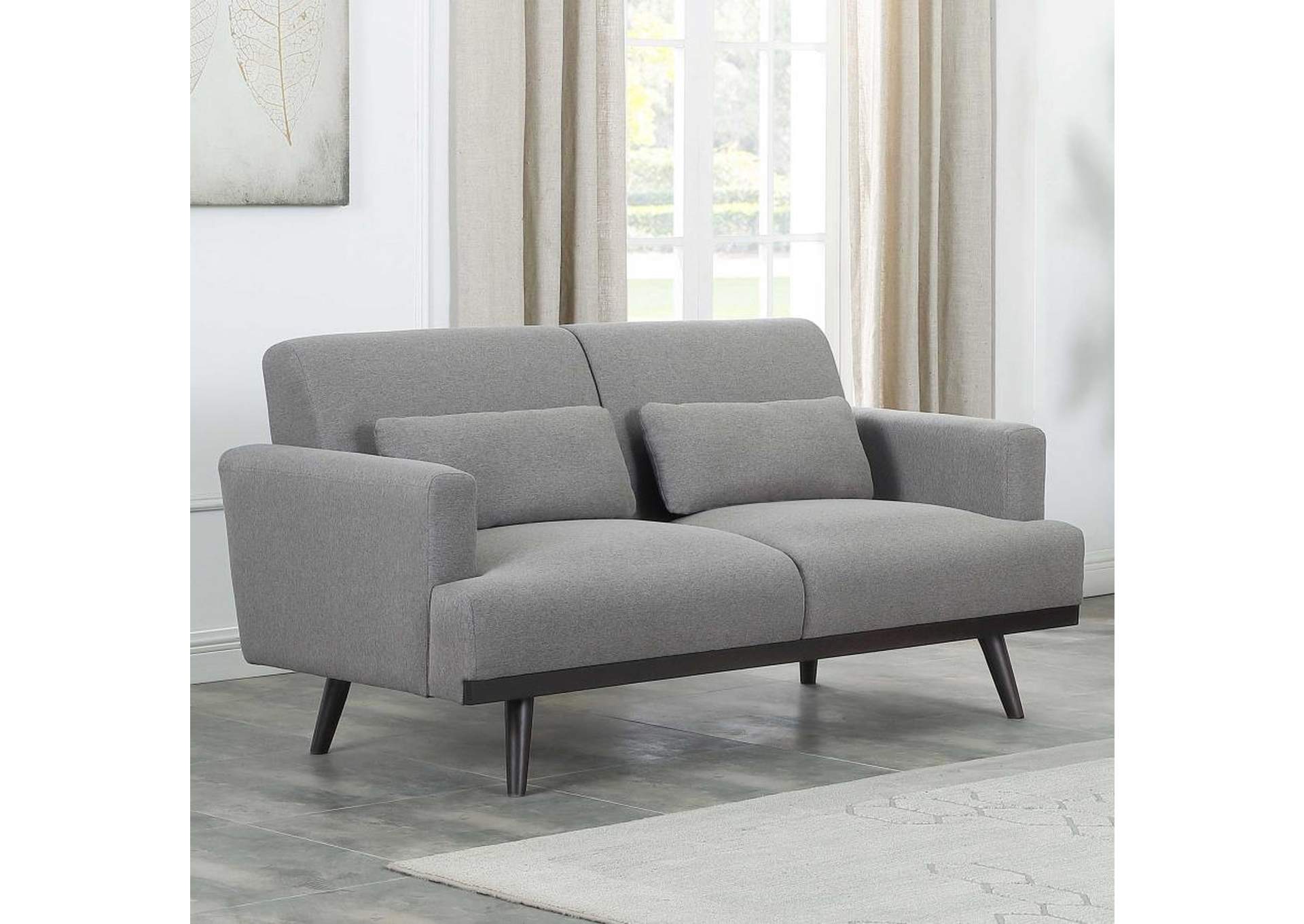 Blake Upholstered Loveseat with Track Arms Sharkskin and Dark Brown,Coaster Furniture