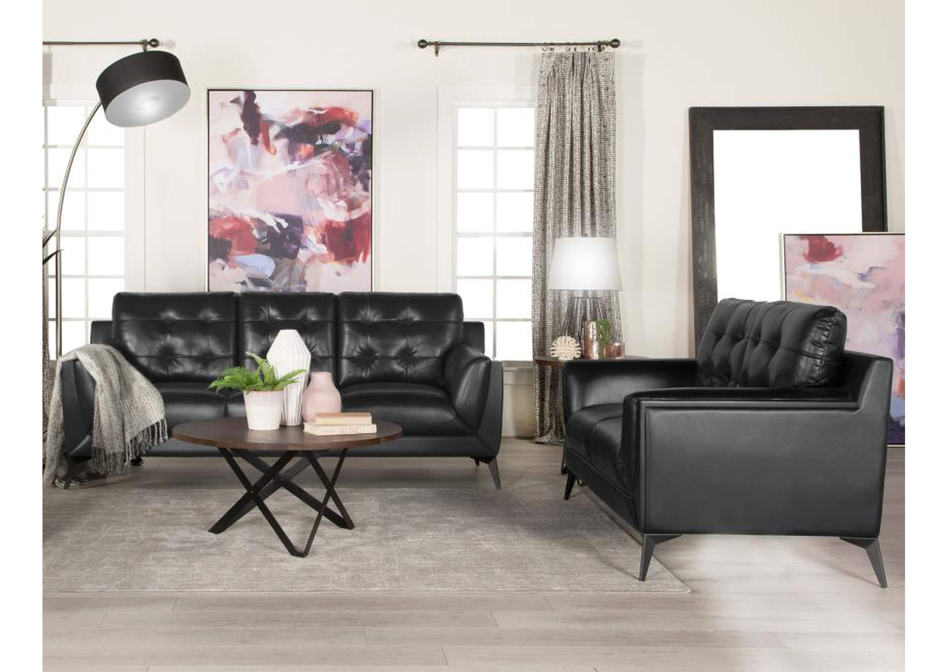 Moira Upholstered Tufted Living Room Set with Track Arms Black,Coaster Furniture