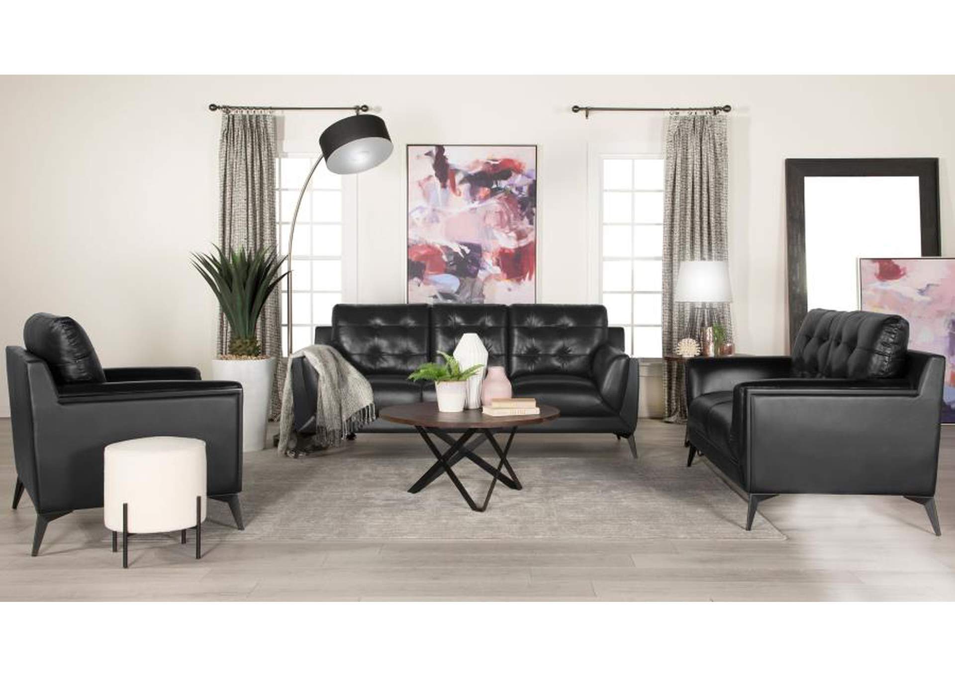 Moira Upholstered Tufted Living Room Set with Track Arms Black,Coaster Furniture