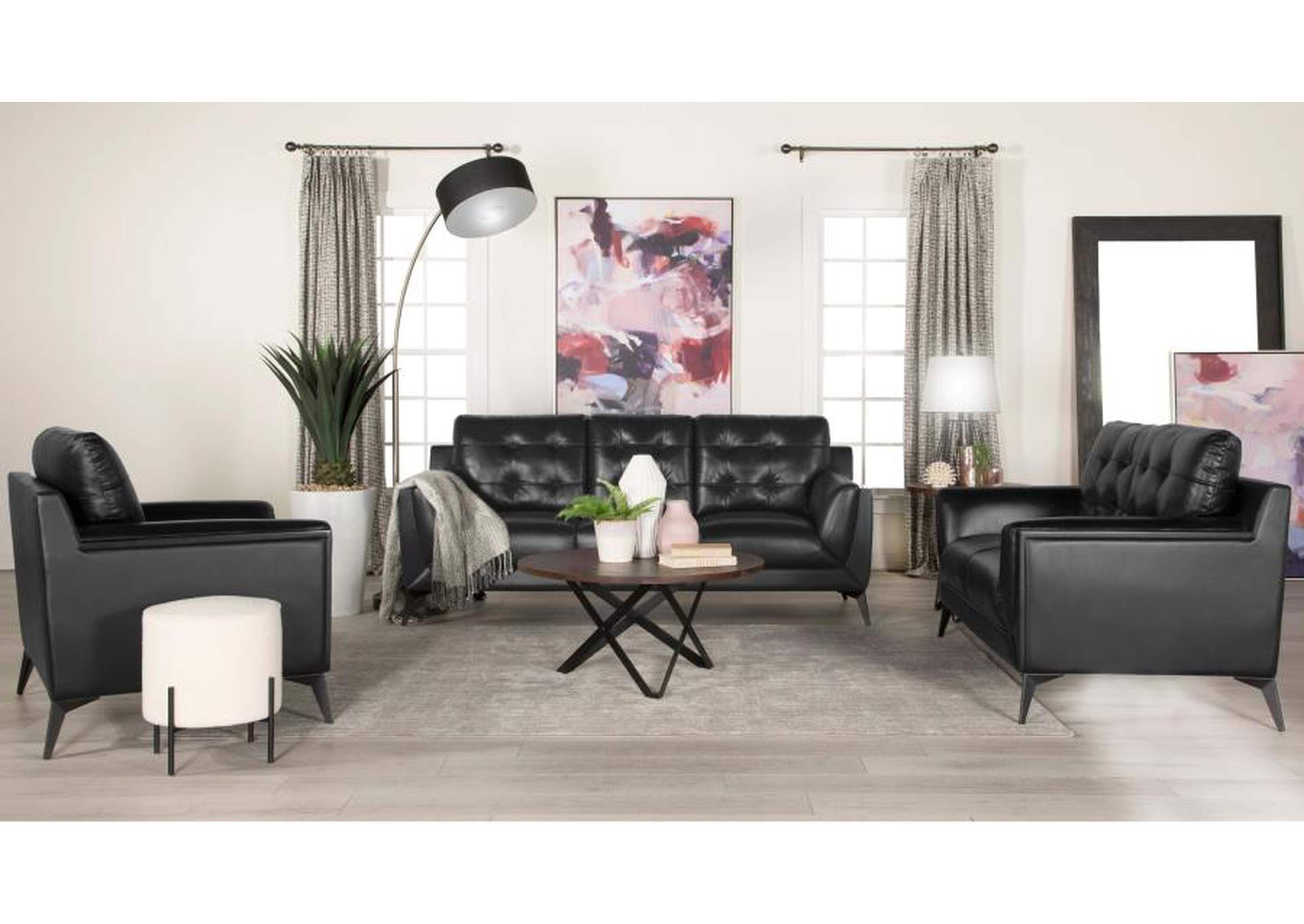 Moira Upholstered Tufted Sofa with Track Arms Black,Coaster Furniture