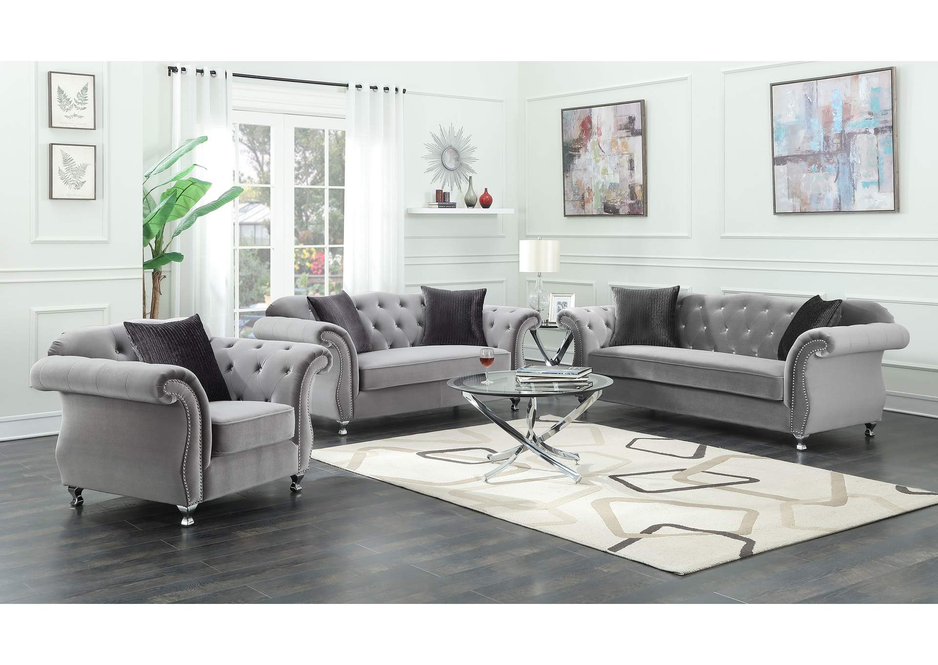 Frostine Button Tufted Sofa Silver,Coaster Furniture