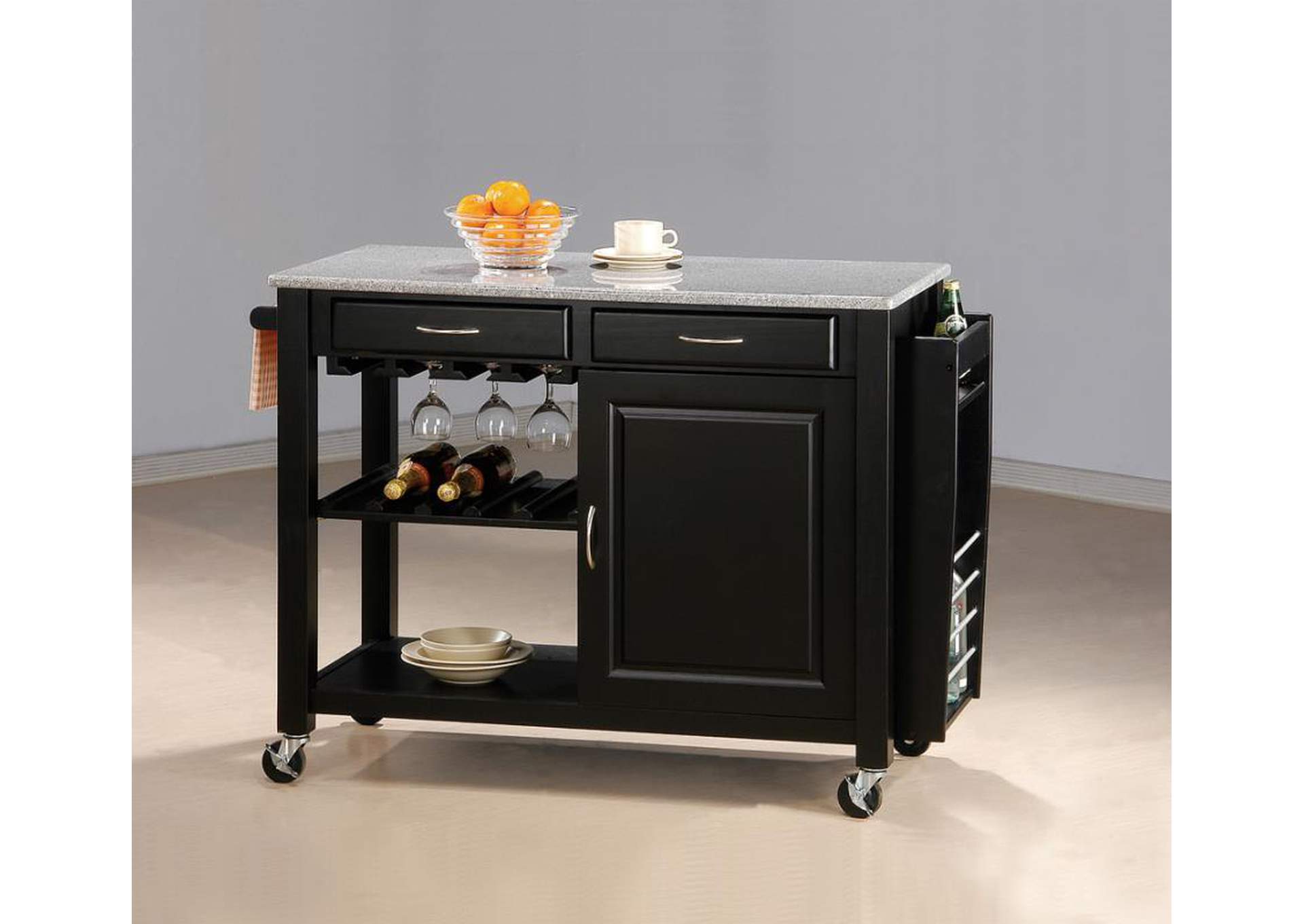 Shepard Kitchen Cart with Granite Top Black,Coaster Furniture
