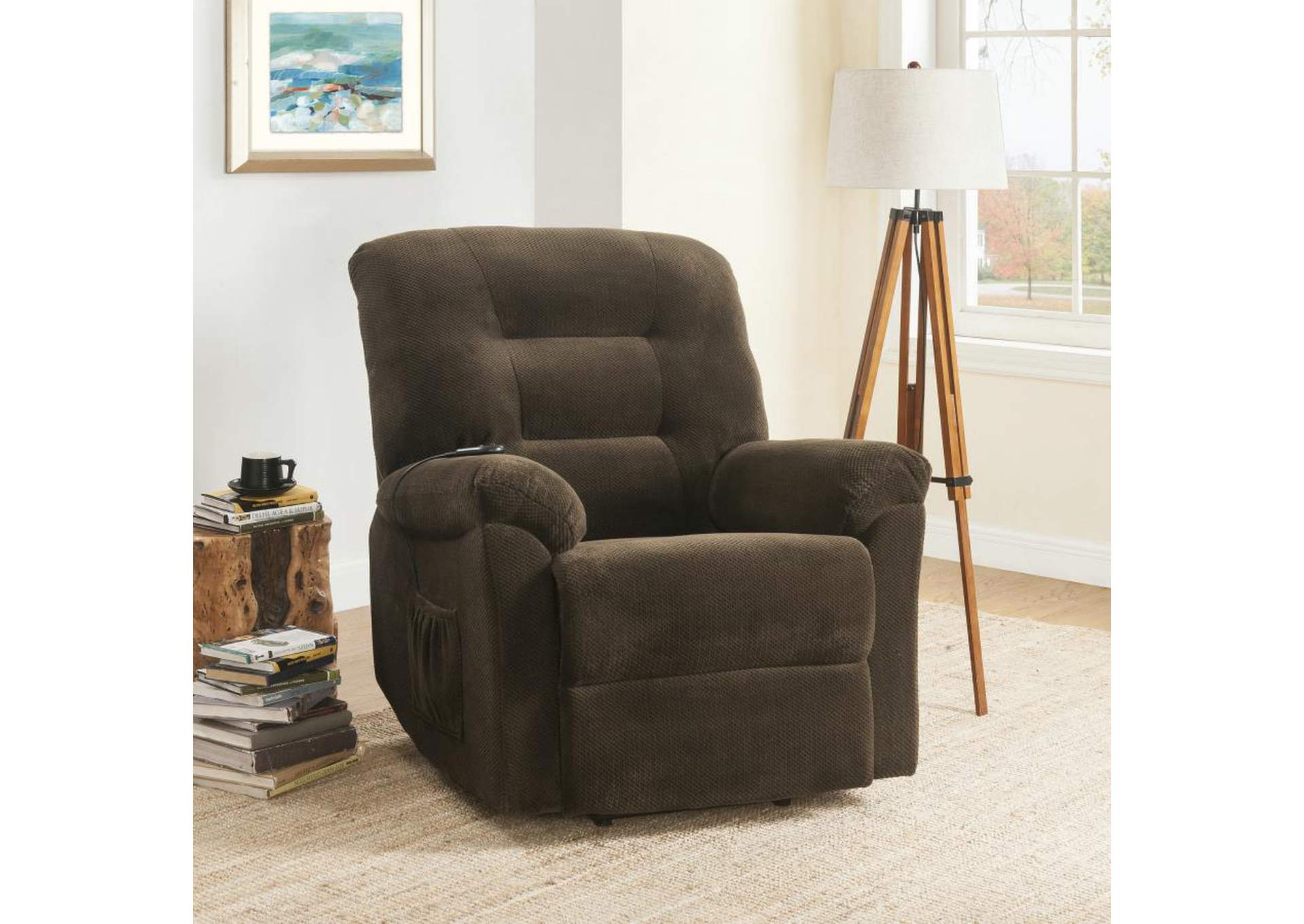 Upholstered Power Lift Recliner Chocolate,Coaster Furniture