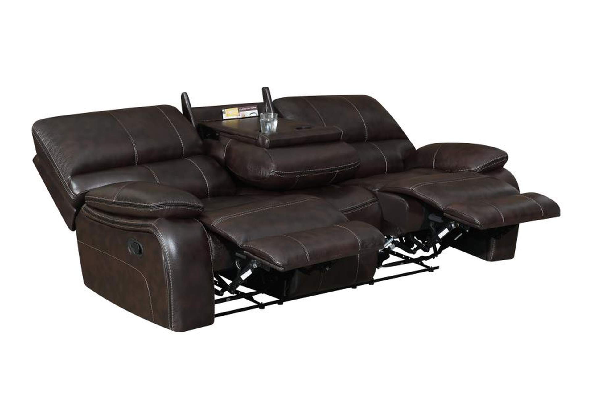 Willemse Motion Sofa with Drop-down Table Dark Brown,Coaster Furniture