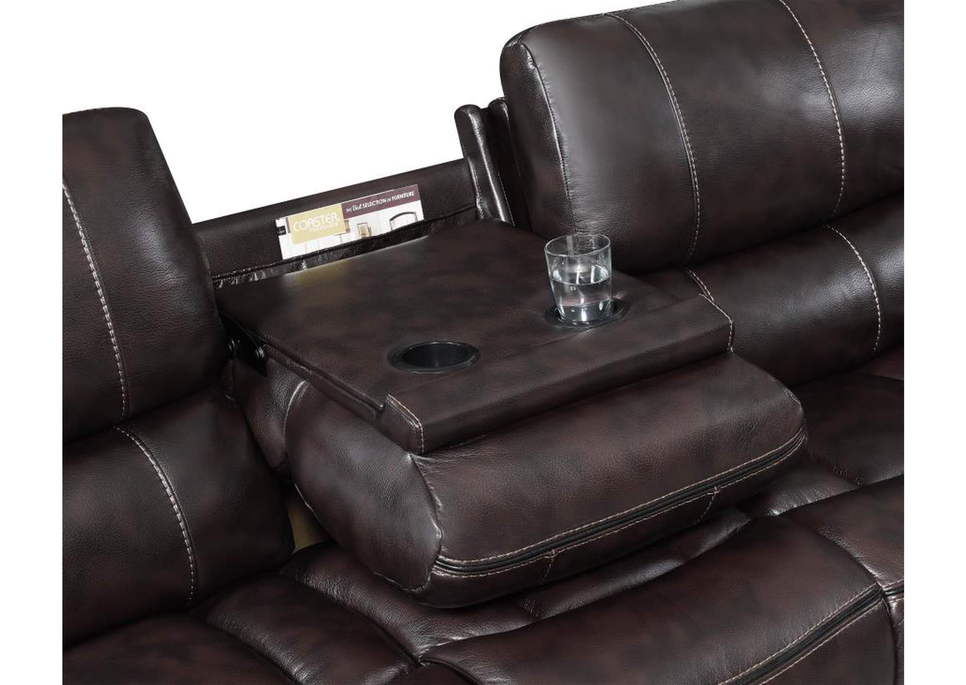 Willemse Motion Sofa with Drop-down Table Dark Brown,Coaster Furniture