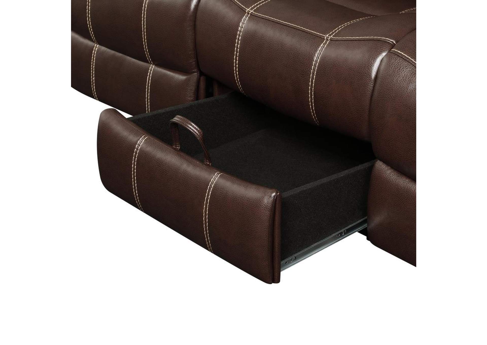 Myleene Motion Sofa with Drop-down Table Chestnut,Coaster Furniture