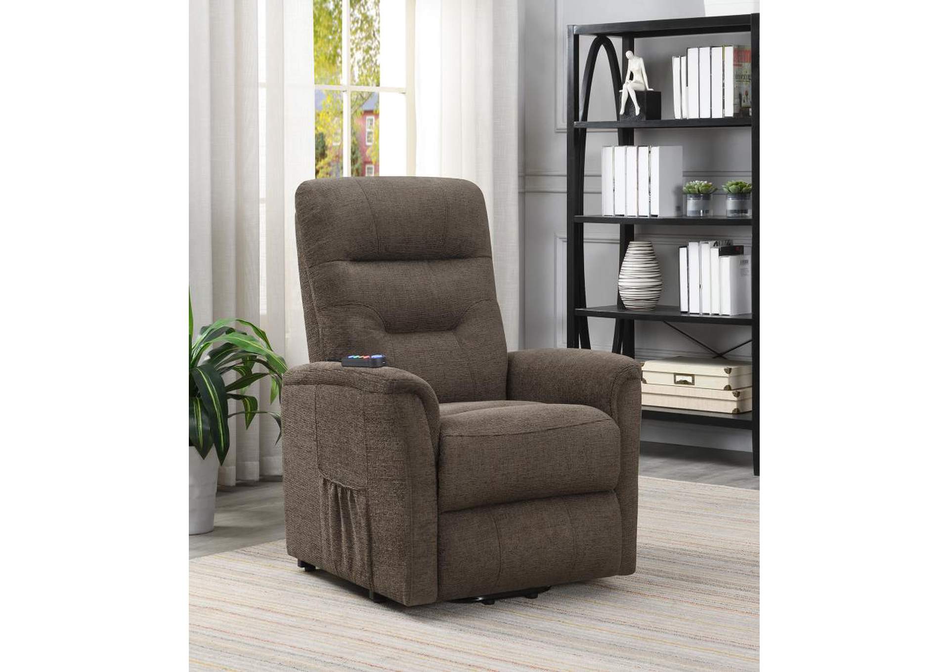 Henrietta Power Lift Recliner With Storage Pocket Brown,Coaster Furniture