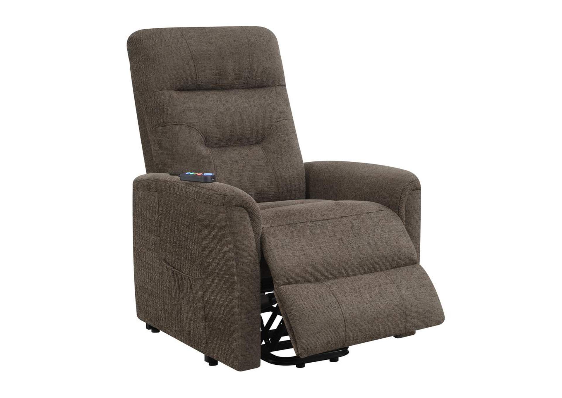Henrietta Power Lift Recliner With Storage Pocket Brown,Coaster Furniture