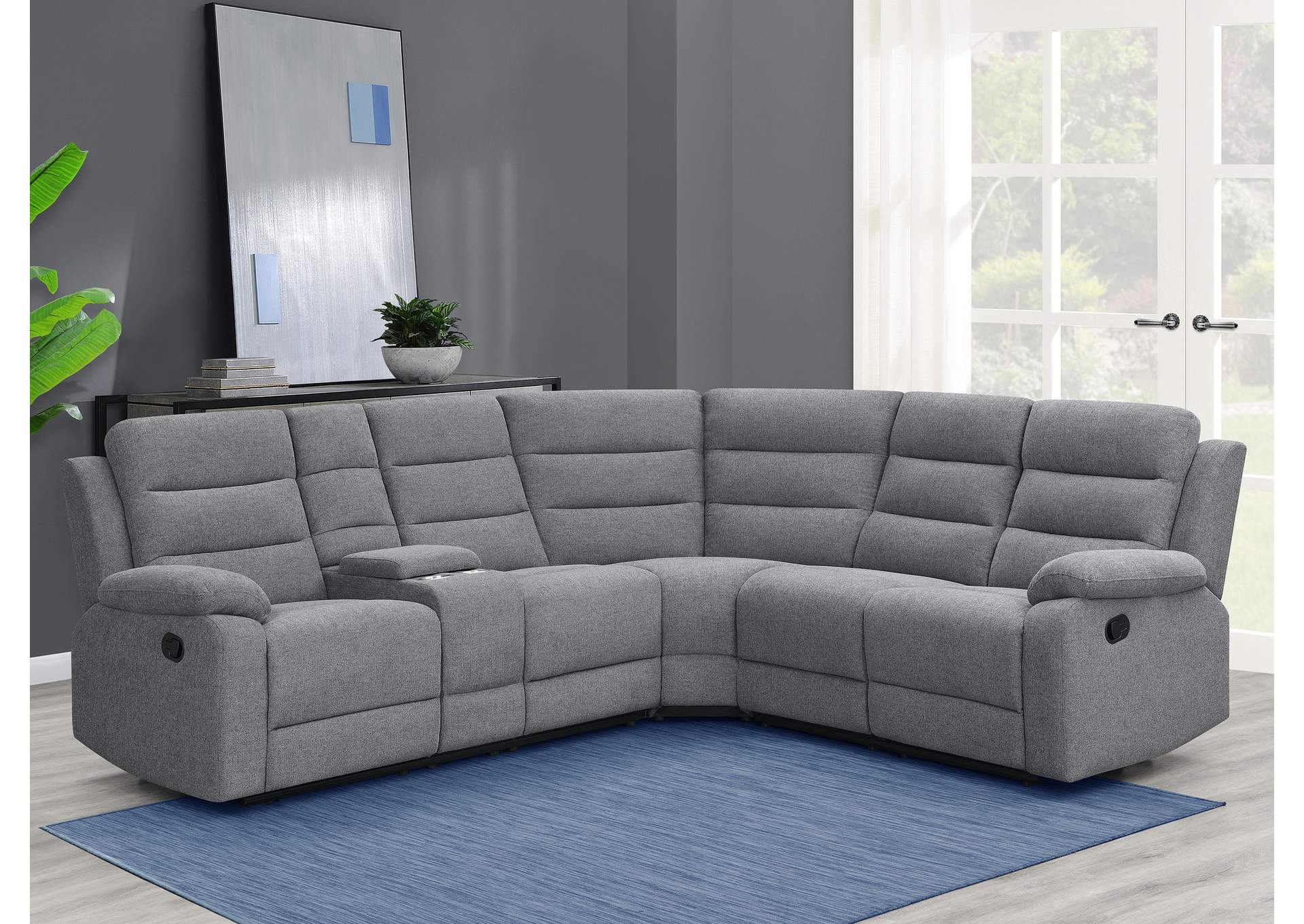 David 3-piece Upholstered Motion Sectional with Pillow Arms Smoke,Coaster Furniture