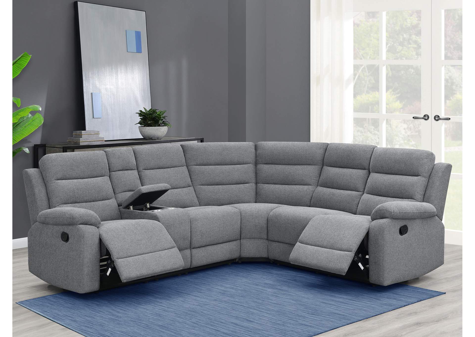 David 3-piece Upholstered Motion Sectional with Pillow Arms Smoke,Coaster Furniture