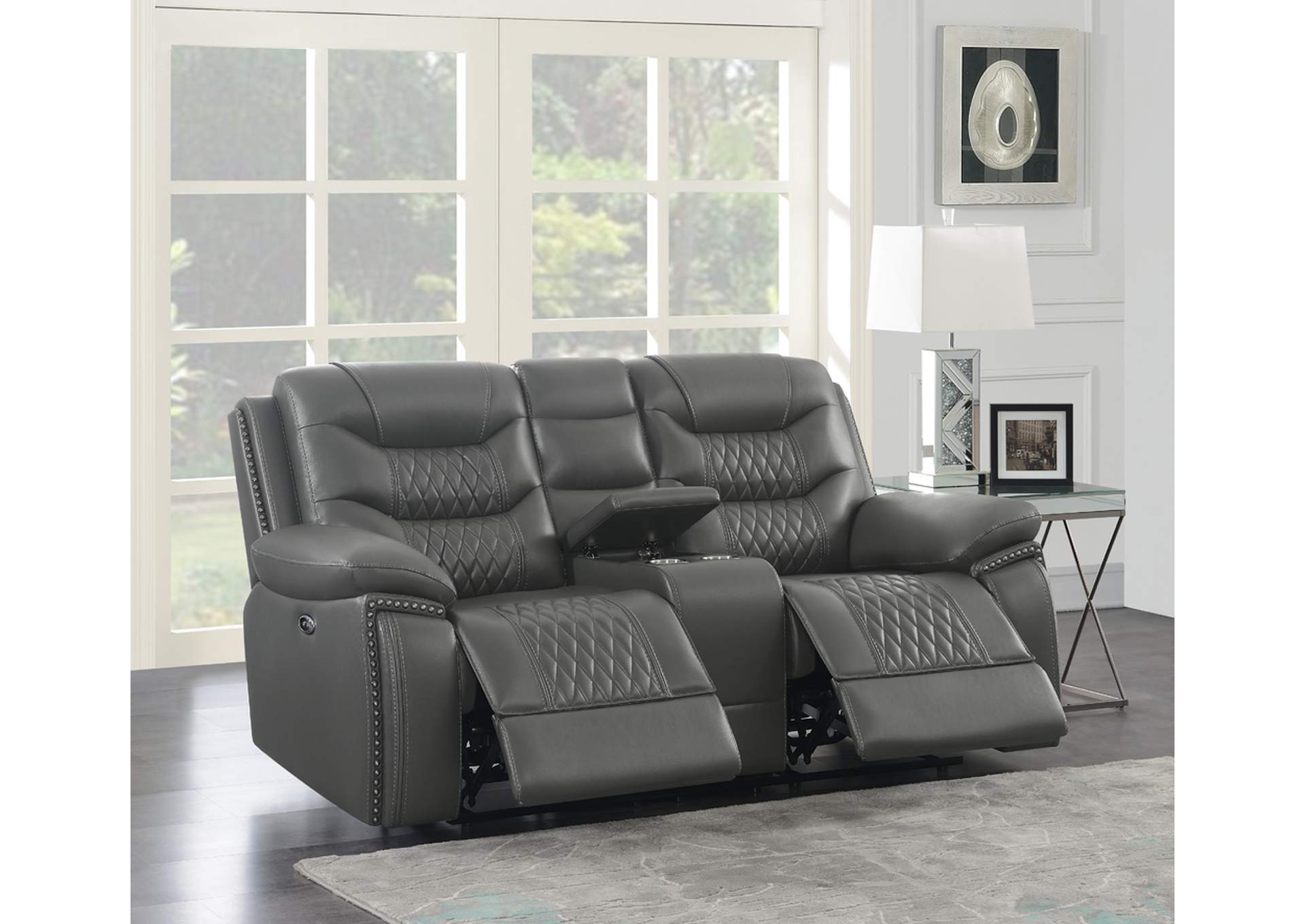 Flamenco Tufted Upholstered Power Loveseat with Console Charcoal,Coaster Furniture