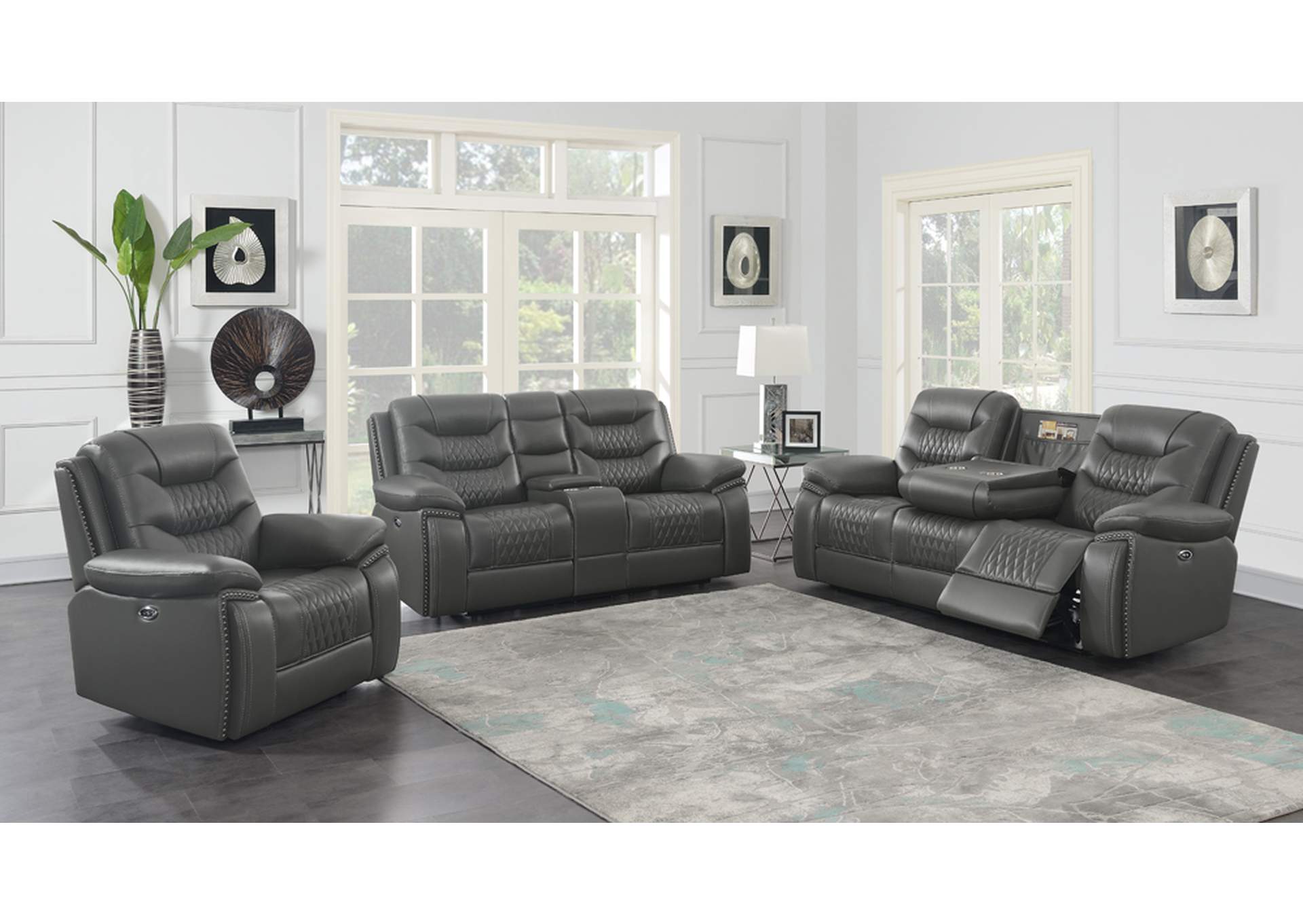 Flamenco Tufted Upholstered Power Loveseat with Console Charcoal,Coaster Furniture