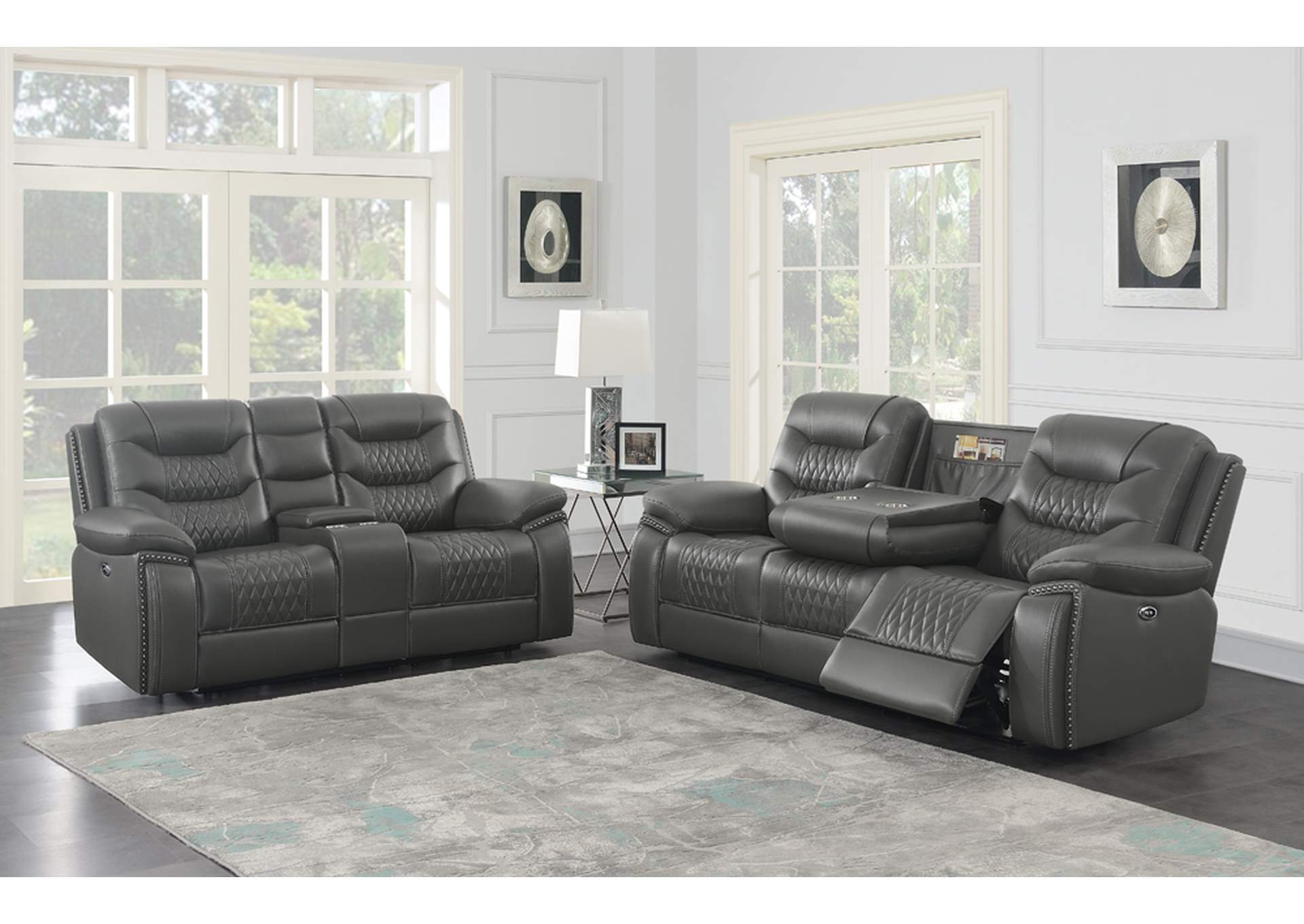 Flamenco Tufted Upholstered Power Loveseat with Console Charcoal,Coaster Furniture