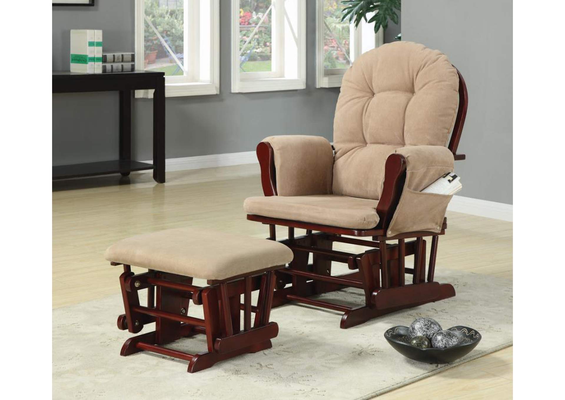 Upholstered Glider Rocker With Ottoman Tan,Coaster Furniture