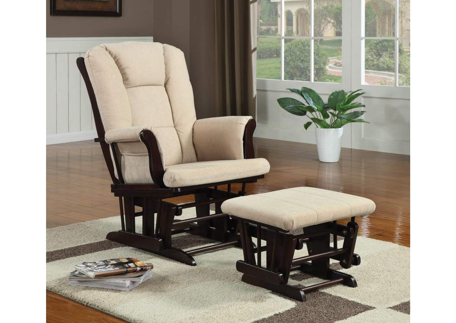 Upholstered Glider With Ottoman Beige And Espresso,Coaster Furniture