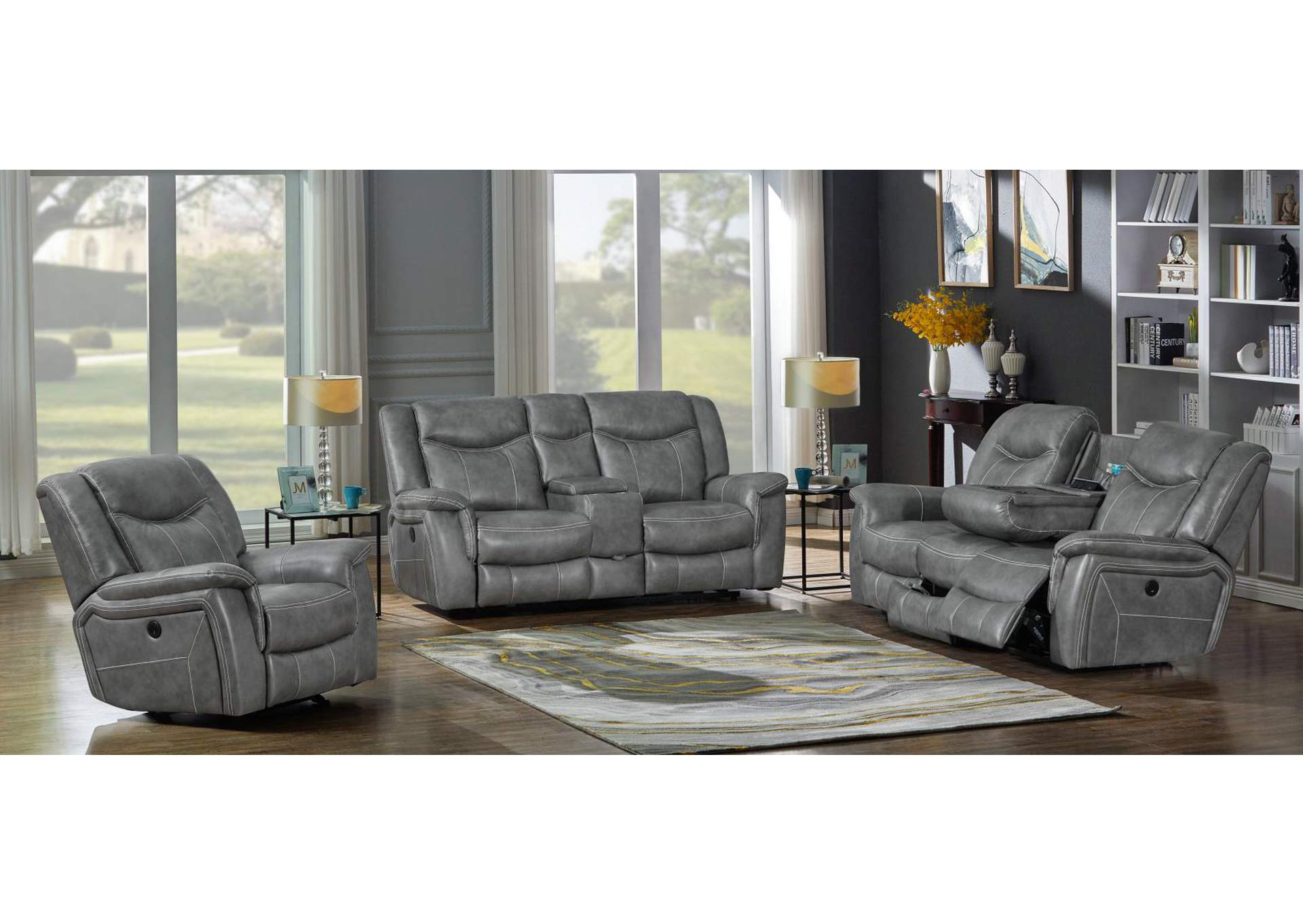 Conrad Upholstered Power Loveseat with Console Grey,Coaster Furniture