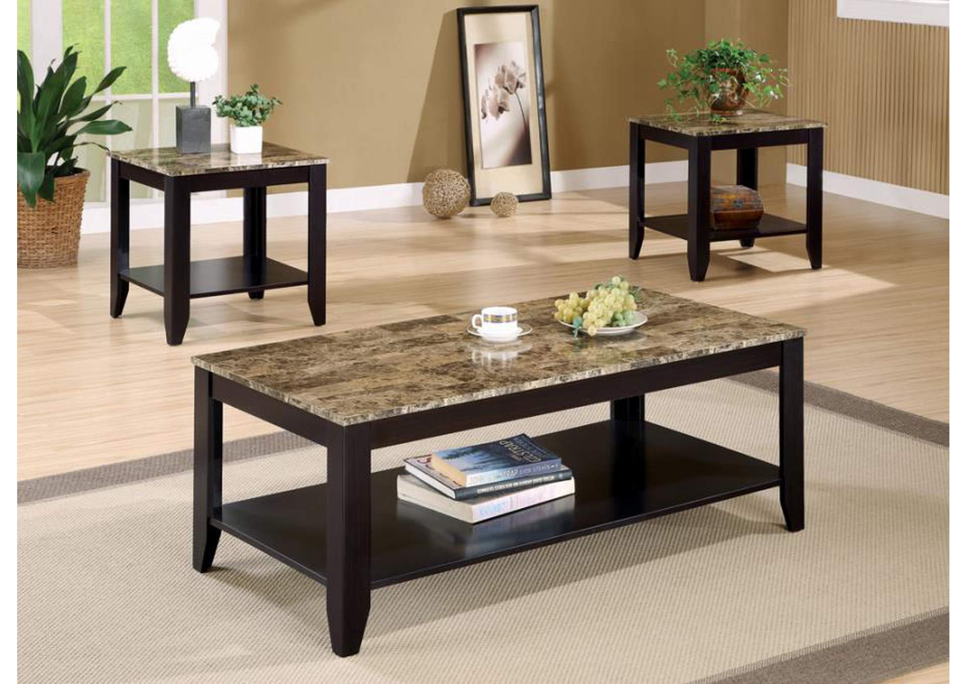 Flores 3-Piece Occasional Table Set With Shelf Cappuccino,Coaster Furniture