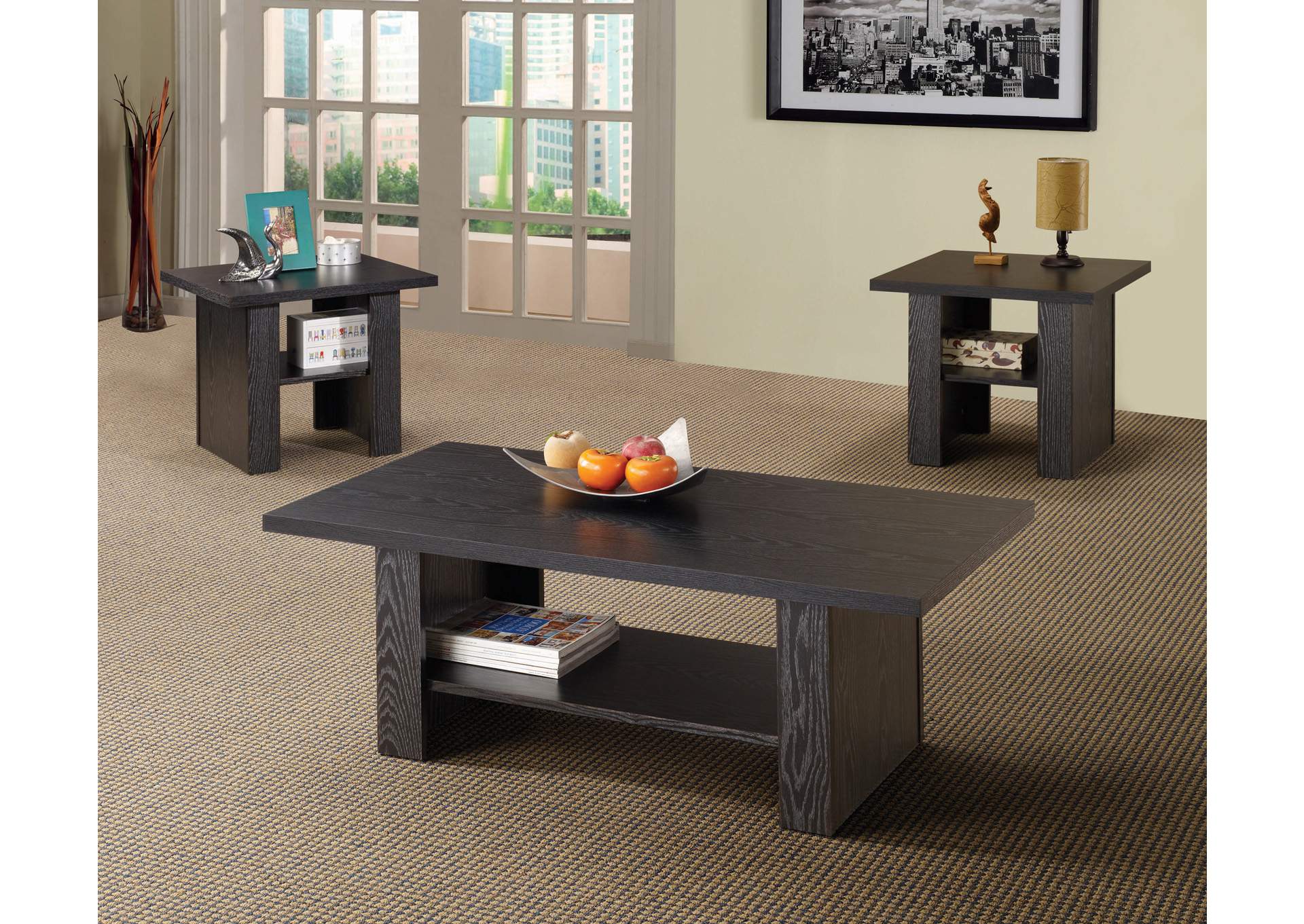 Black Oak Contemporary Three-Piece Occasional Table Set,Coaster Furniture
