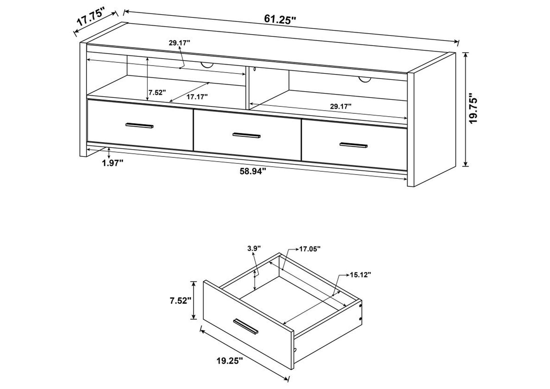 Alton 62" 3-Drawer Tv Console Black Oak,Coaster Furniture