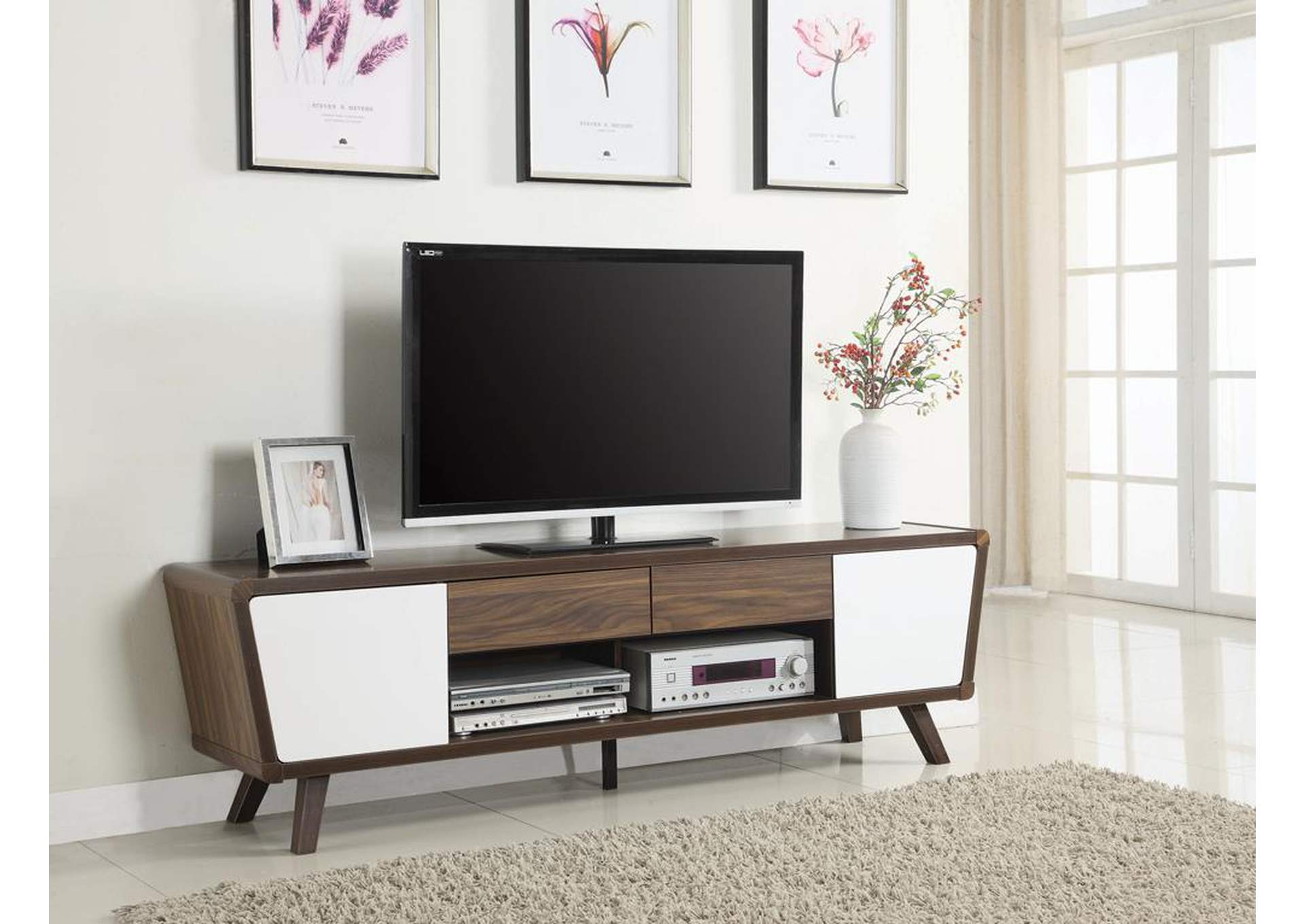 Mid-Century Modern Dark Walnut Tv Console,Coaster Furniture