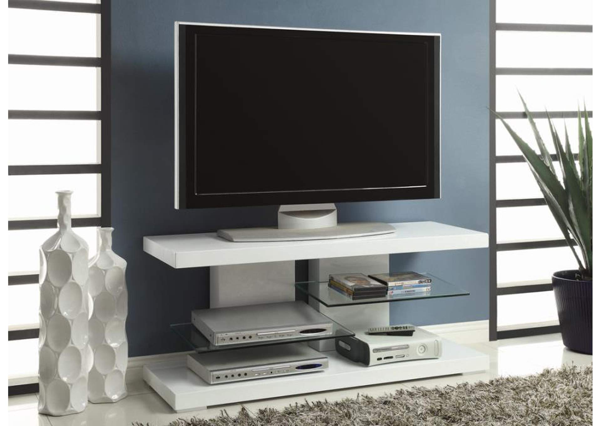 2-shelf TV Console Glossy White,Coaster Furniture