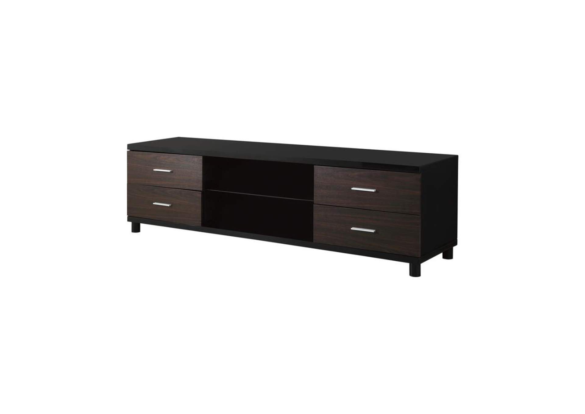 4-drawer TV Console Glossy Black and Walnut,Coaster Furniture