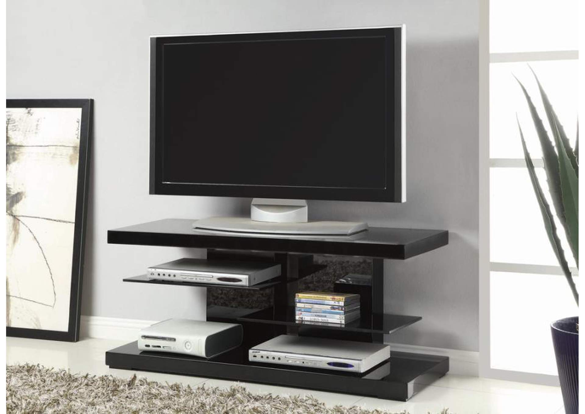 2-shelf TV Console Glossy Black,Coaster Furniture