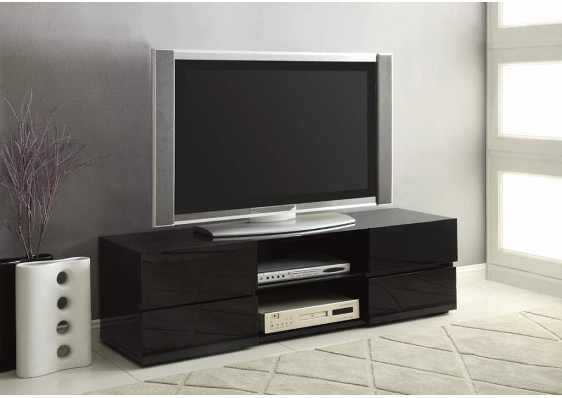 4-drawer TV Console Glossy Black,Coaster Furniture