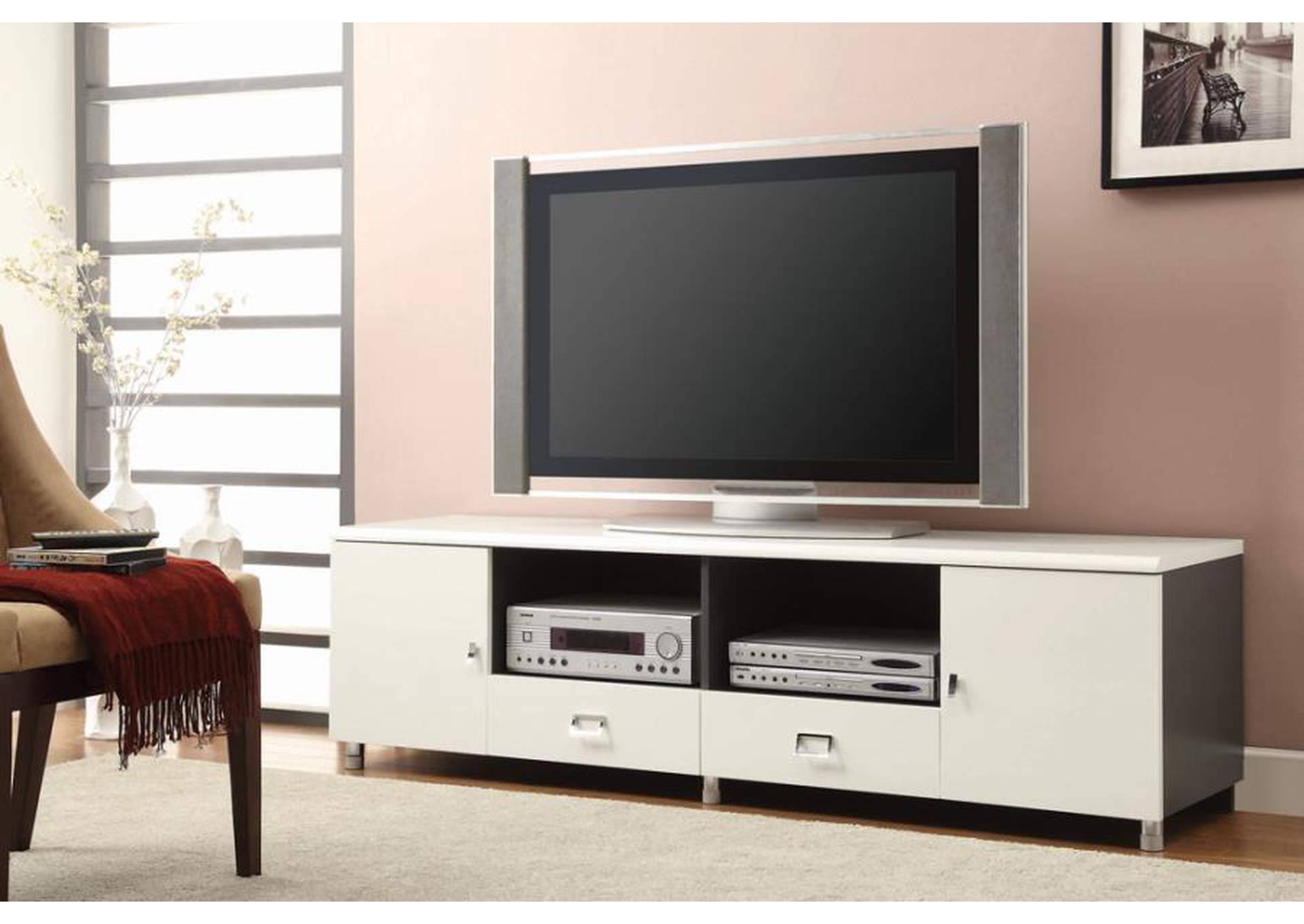 Burkett 2-Drawer Tv Console White And Grey,Coaster Furniture