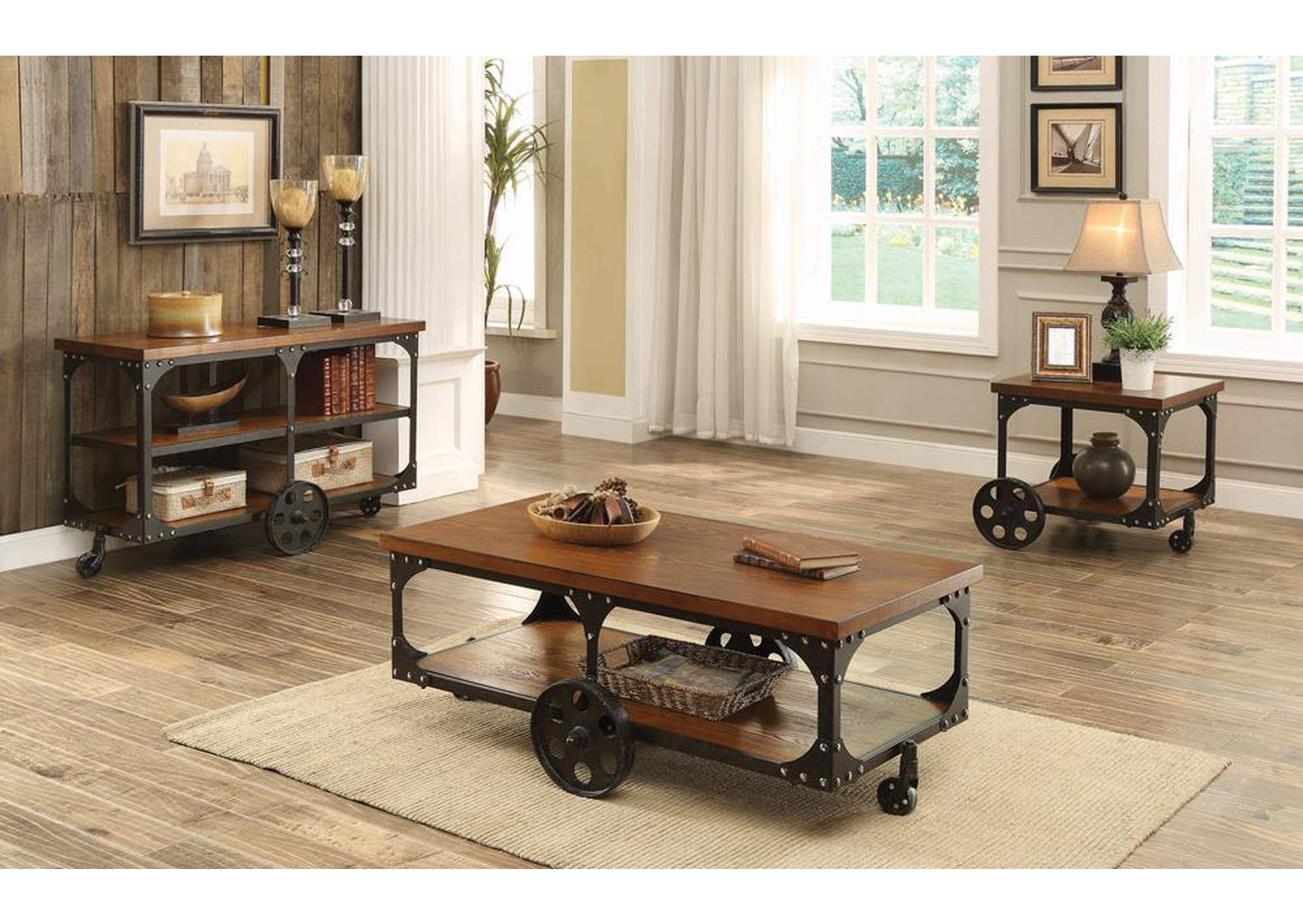 Roy Coffee Table with Casters Rustic Brown,Coaster Furniture