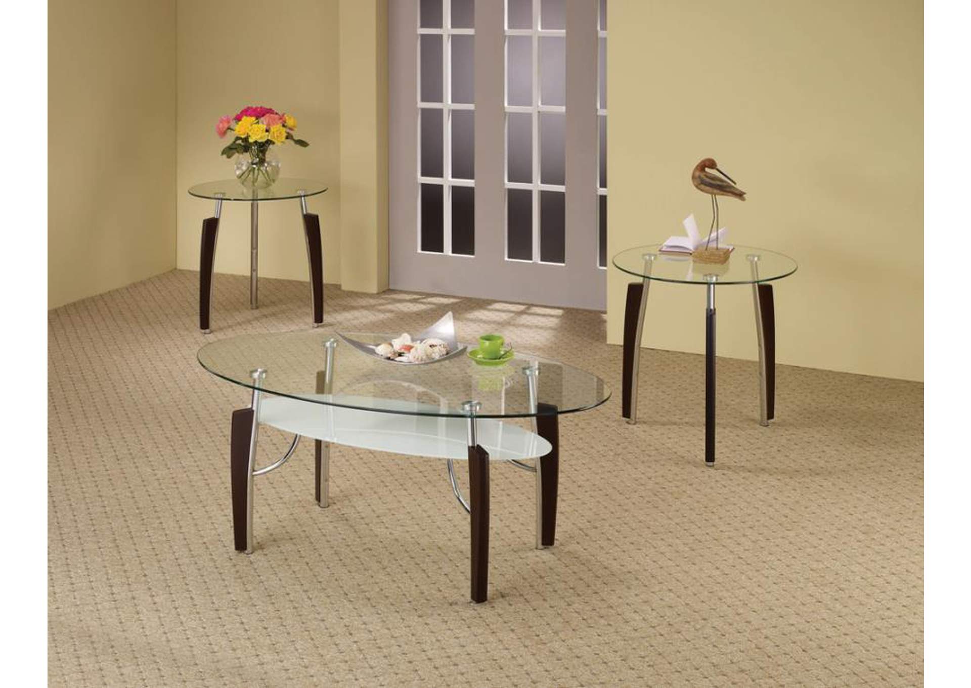 3-piece Occasional Table Set Cappuccino and Chrome,Coaster Furniture