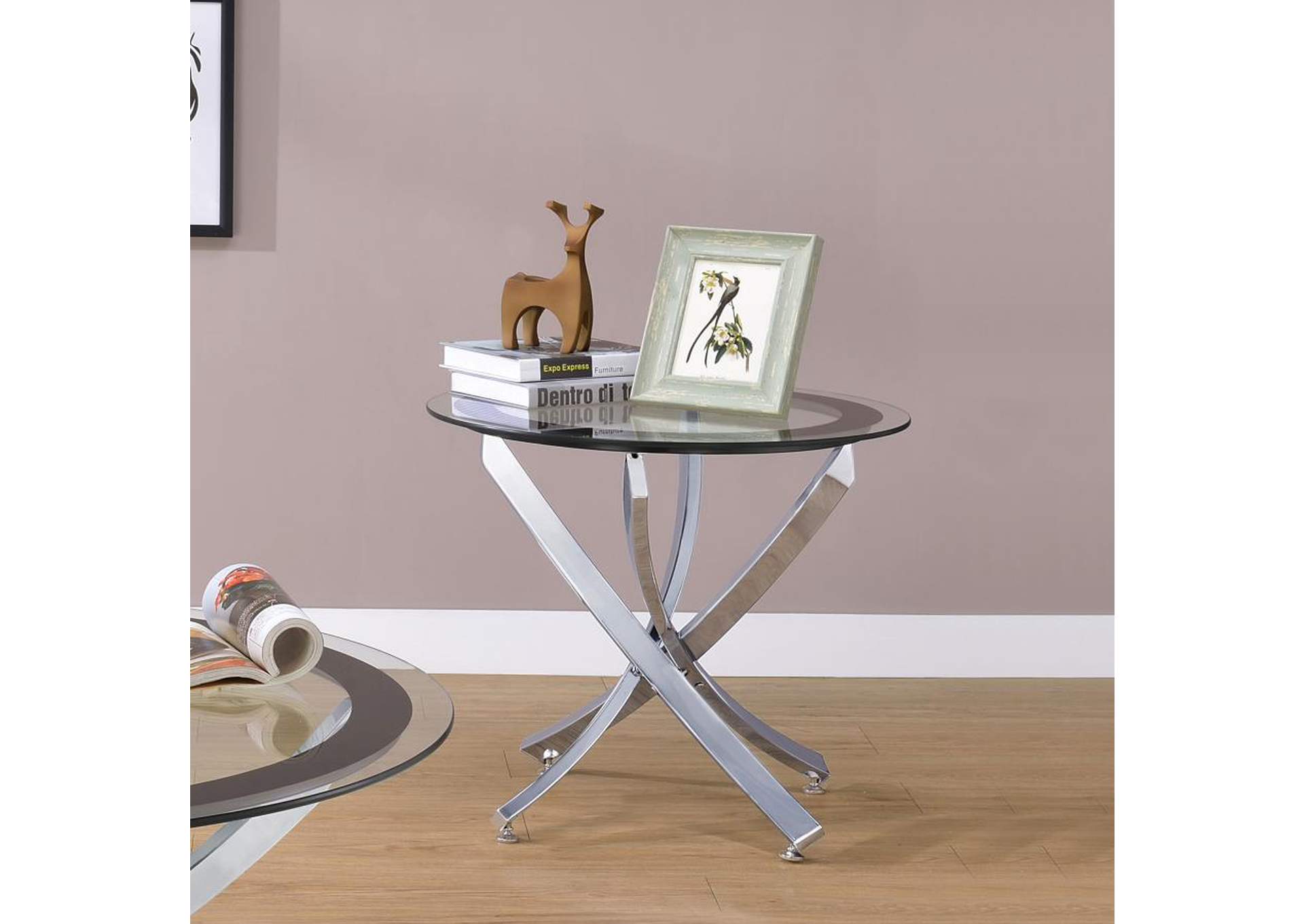 Brooke Glass Top End Table Chrome And Black,Coaster Furniture