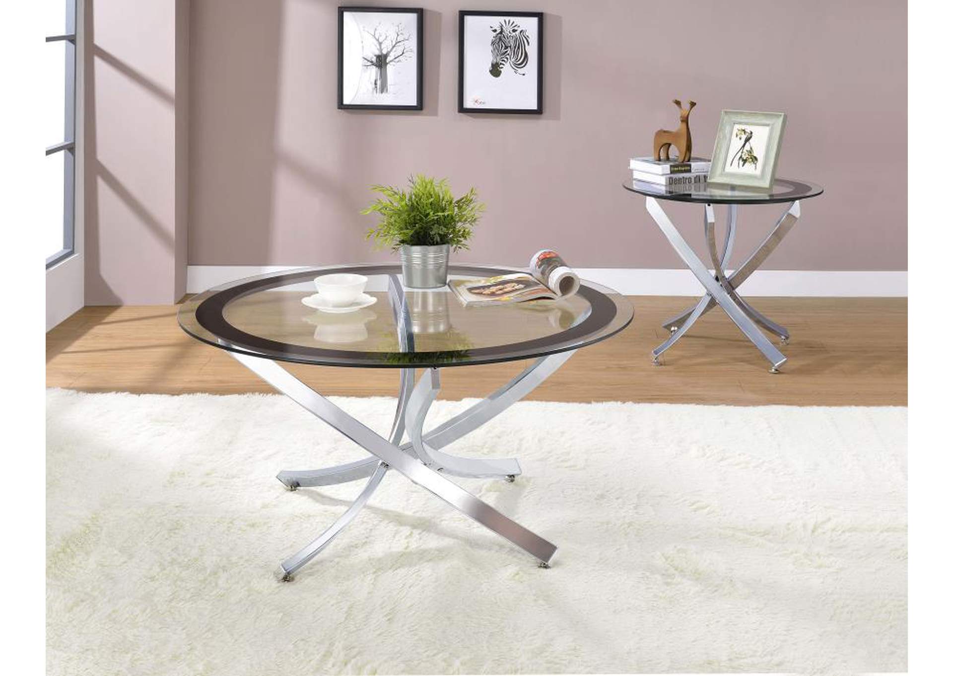 Brooke Glass Top Coffee Table Chrome And Black,Coaster Furniture