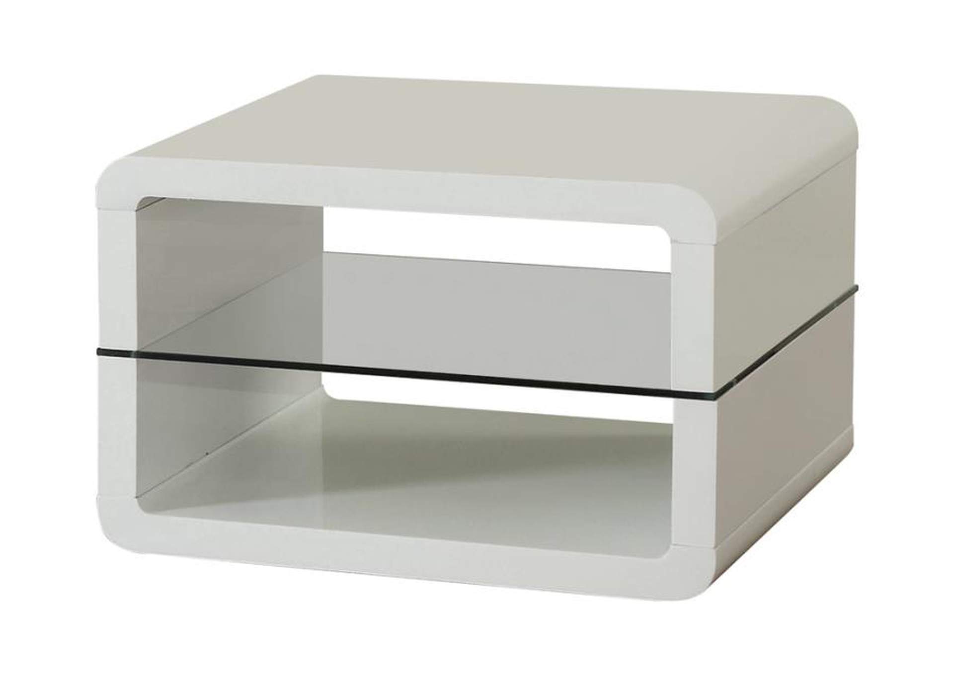 Elana Square 2-shelf End Table Glossy White,Coaster Furniture